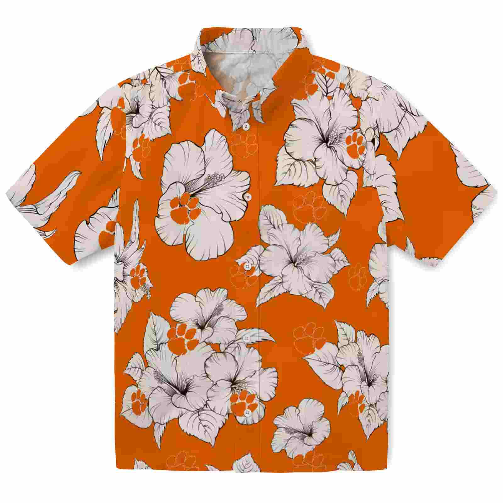 Clemson Tigers Hibiscus Blooms Orange White Hawaiian Shirt