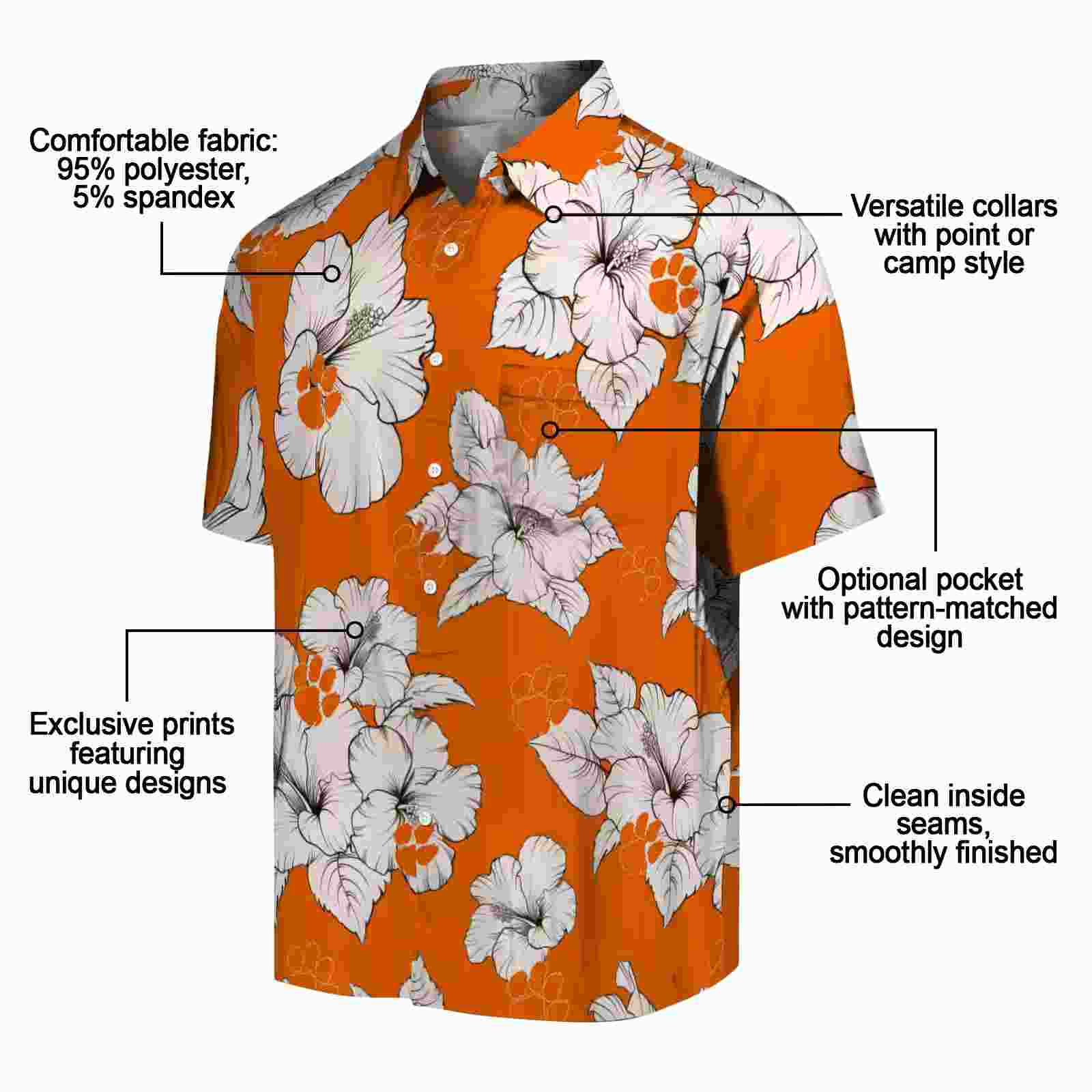 clemson tigers hibiscus blooms orange white hawaiian shirt new arrival