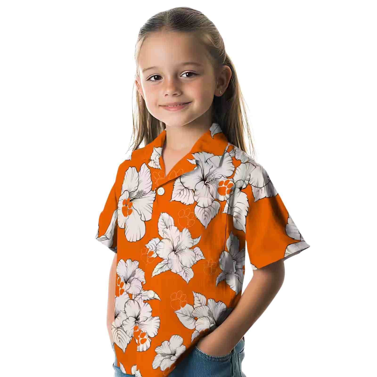 clemson tigers hibiscus blooms orange white hawaiian shirt premium grade