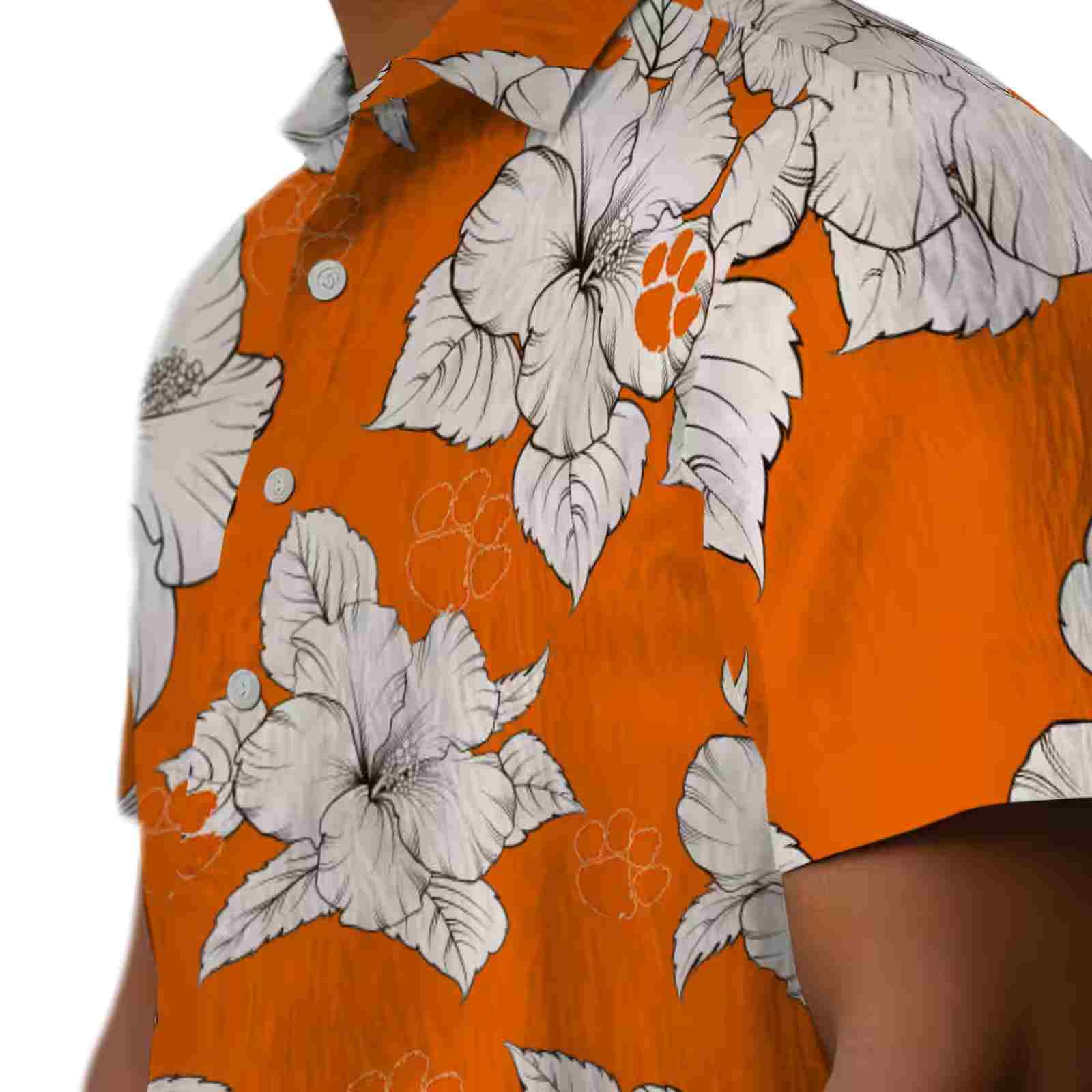 clemson tigers hibiscus blooms orange white hawaiian shirt trendy