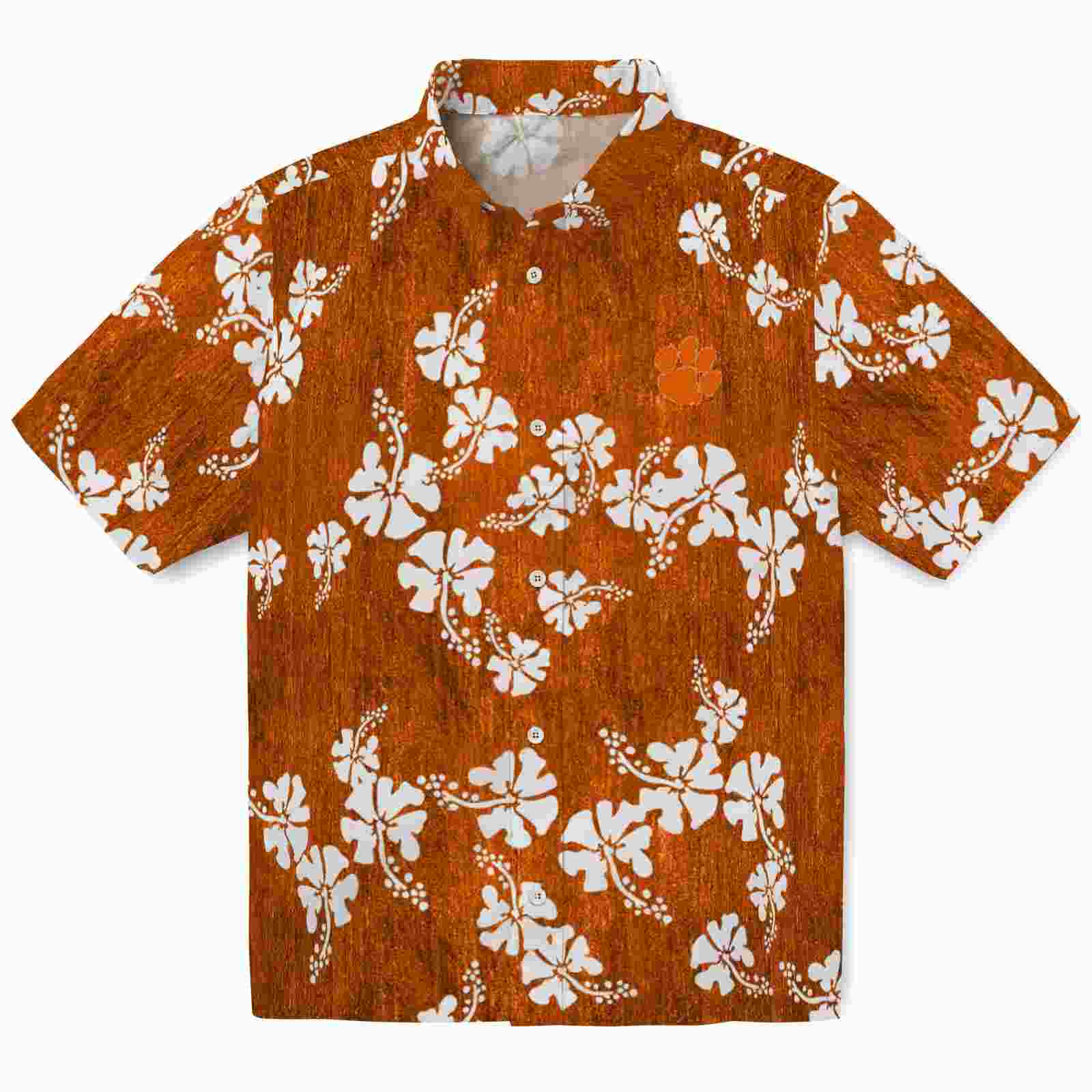 Clemson Tigers Hibiscus Clusters Orange Hawaiian Shirt