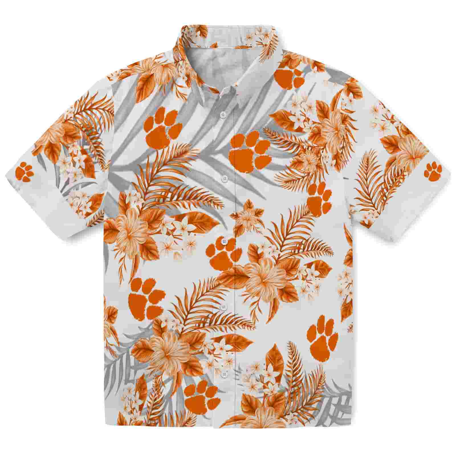 Clemson Tigers Hibiscus Palm Leaves Orange White Hawaiian Shirt