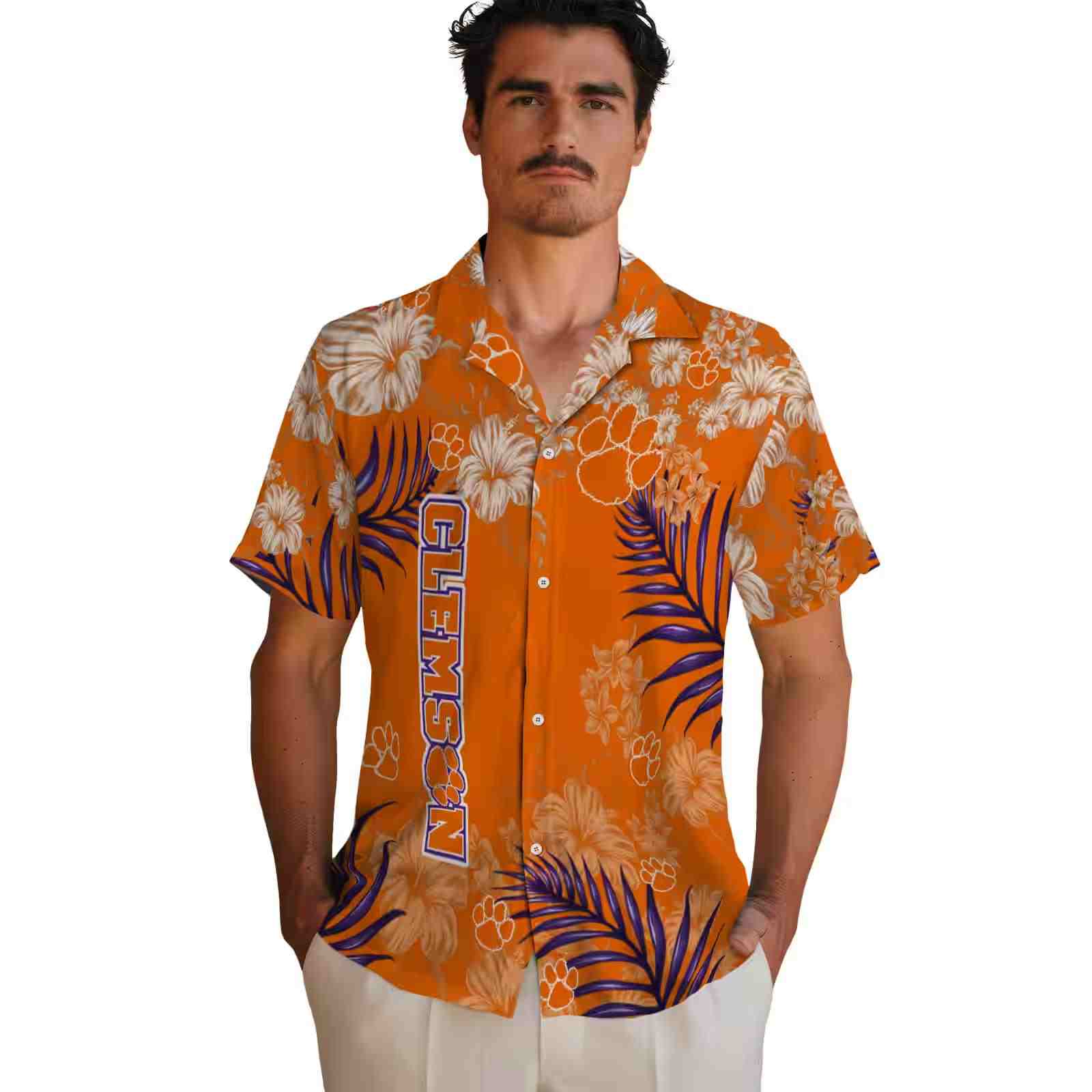 clemson tigers hibiscus print orange hawaiian shirt fashion forward