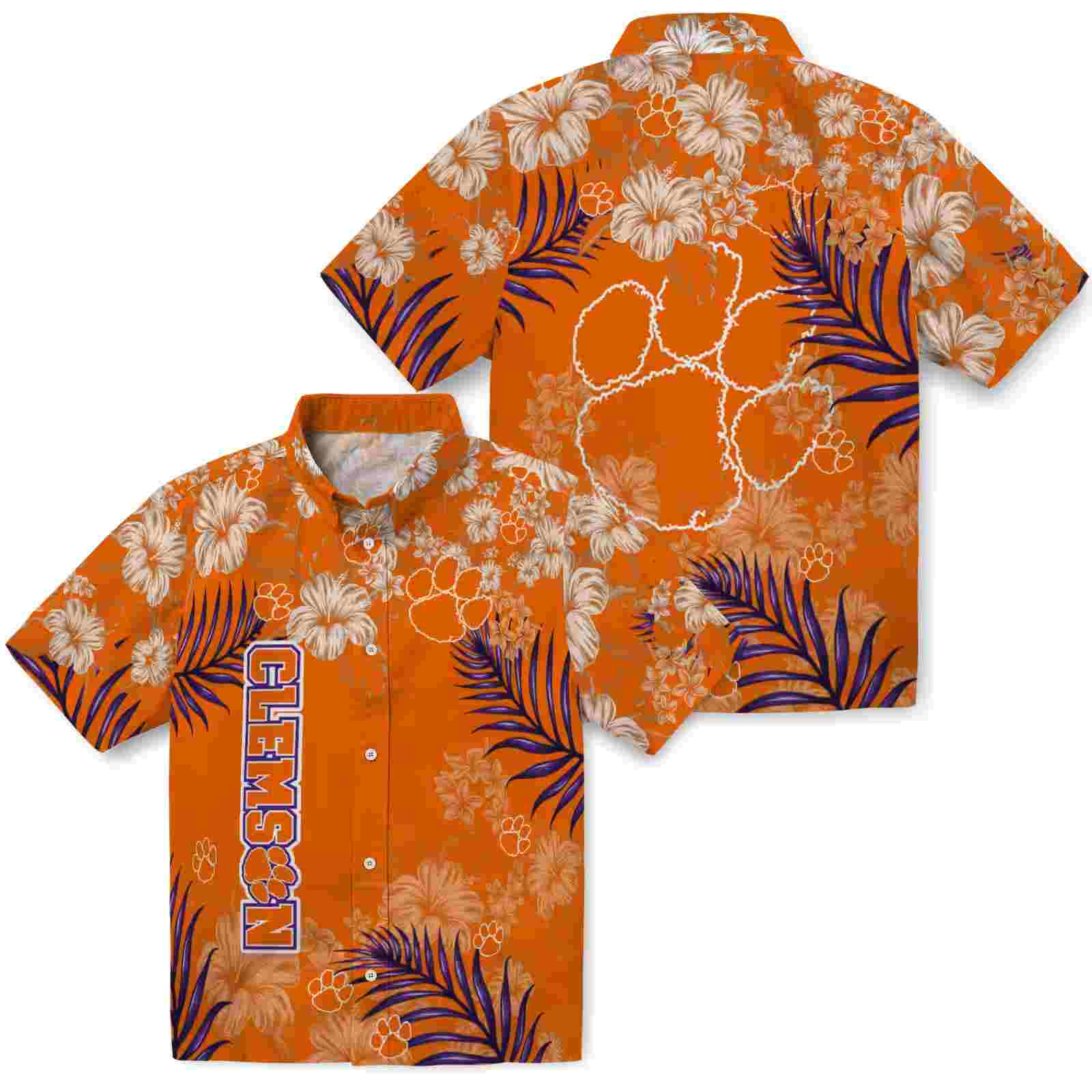 clemson tigers hibiscus print orange hawaiian shirt high quality