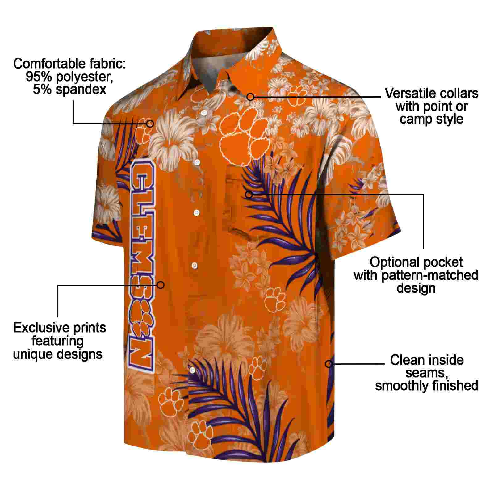 clemson tigers hibiscus print orange hawaiian shirt new arrival