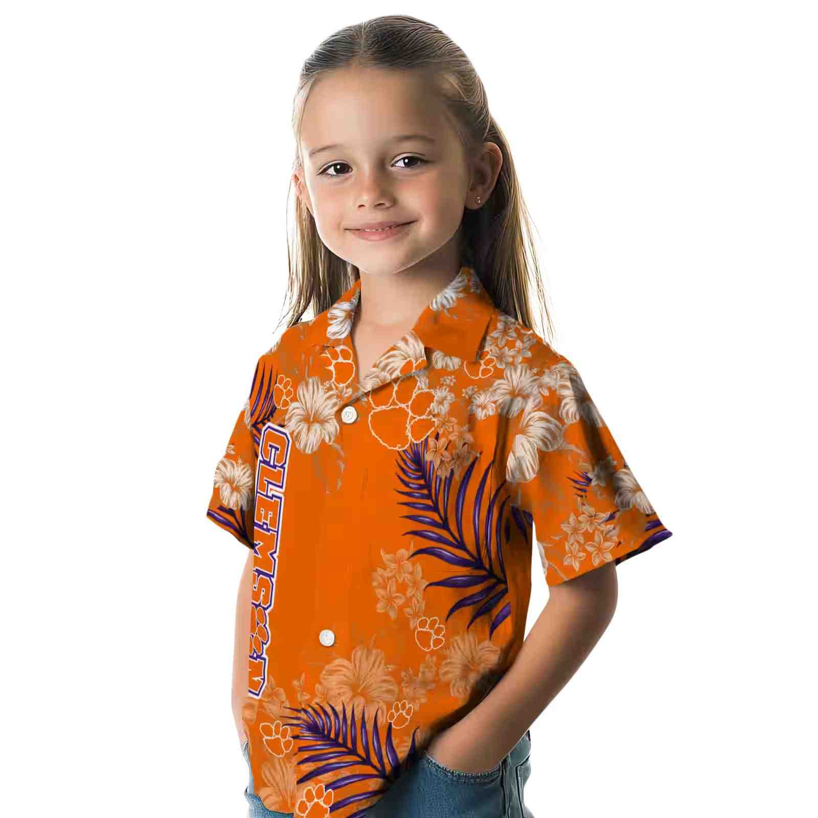 clemson tigers hibiscus print orange hawaiian shirt premium grade