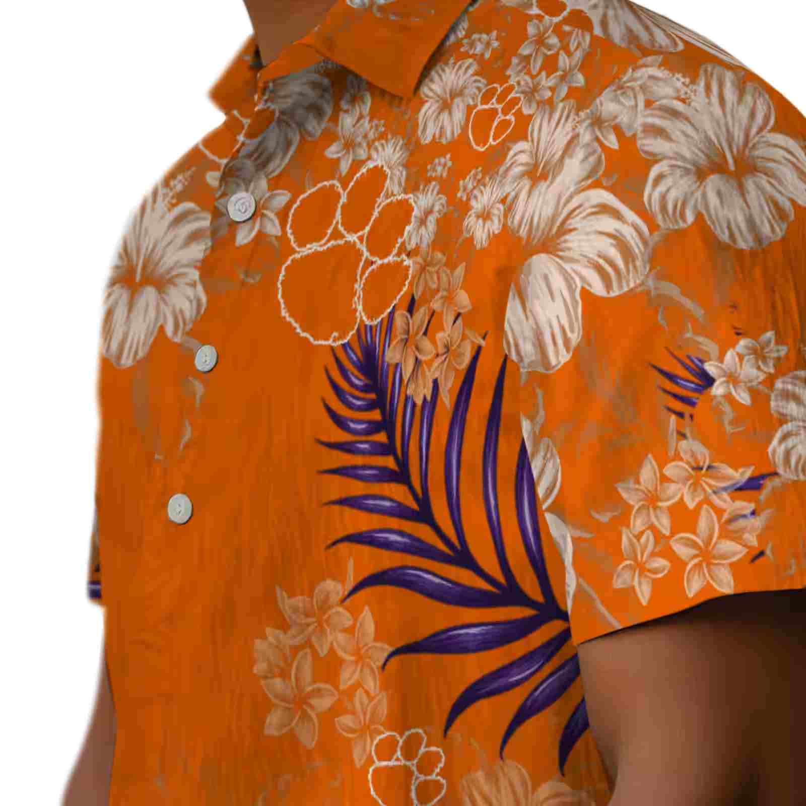 clemson tigers hibiscus print orange hawaiian shirt trendy