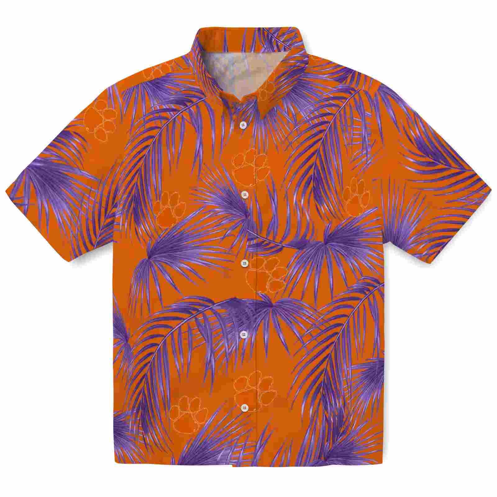 Clemson Tigers Leafy Palms Orange Hawaiian Shirt