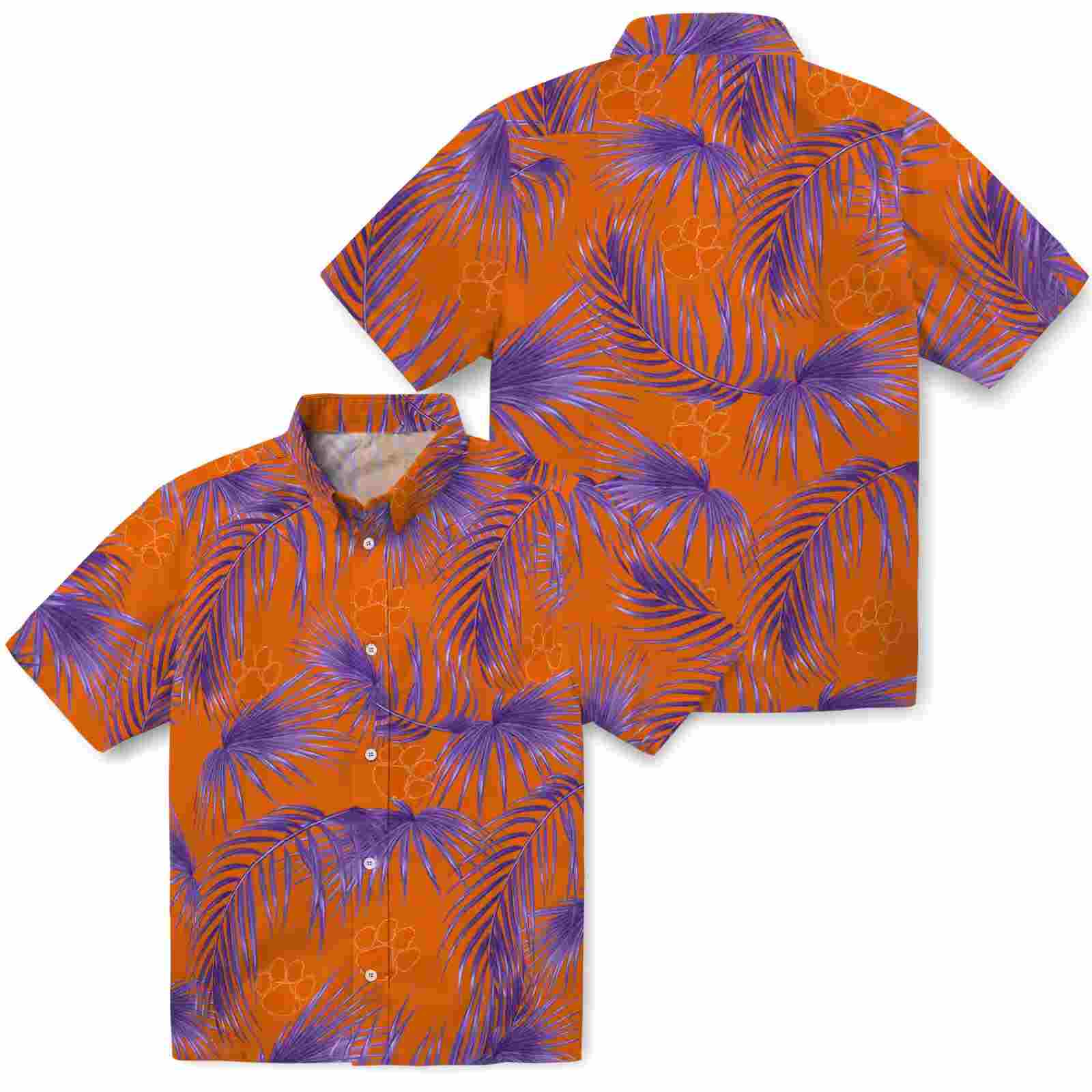 clemson tigers leafy palms orange hawaiian shirt high quality