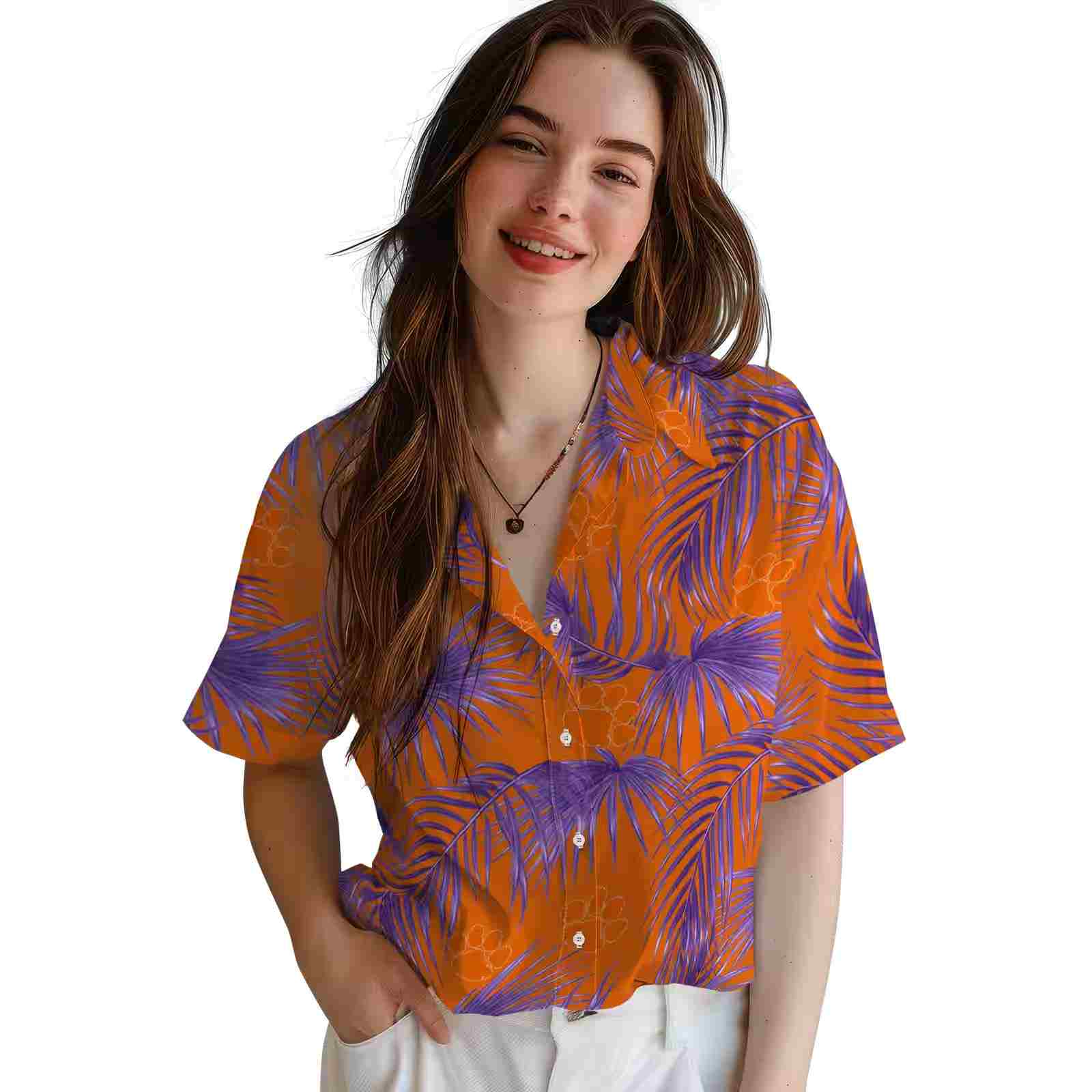 clemson tigers leafy palms orange hawaiian shirt latest model