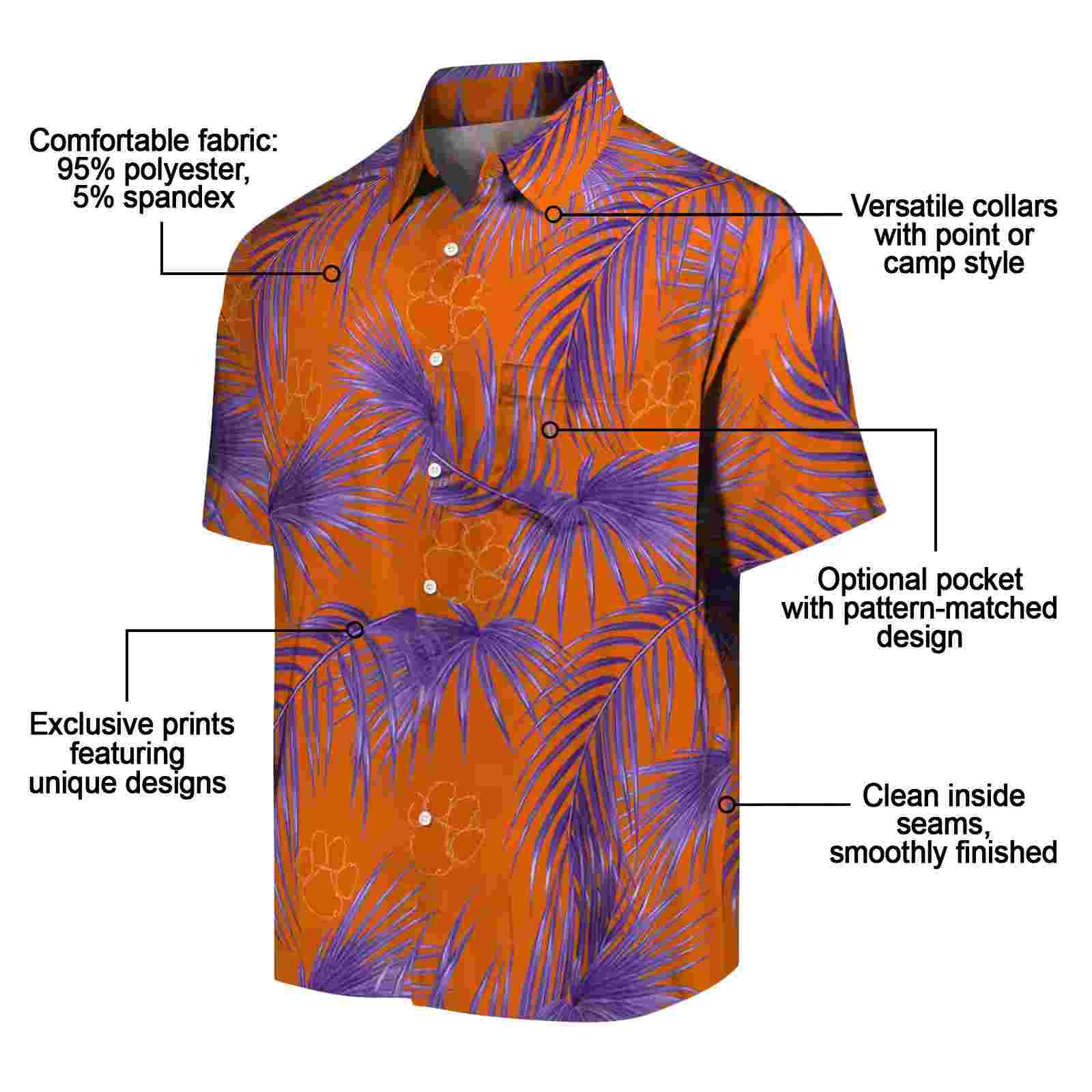 clemson tigers leafy palms orange hawaiian shirt new arrival