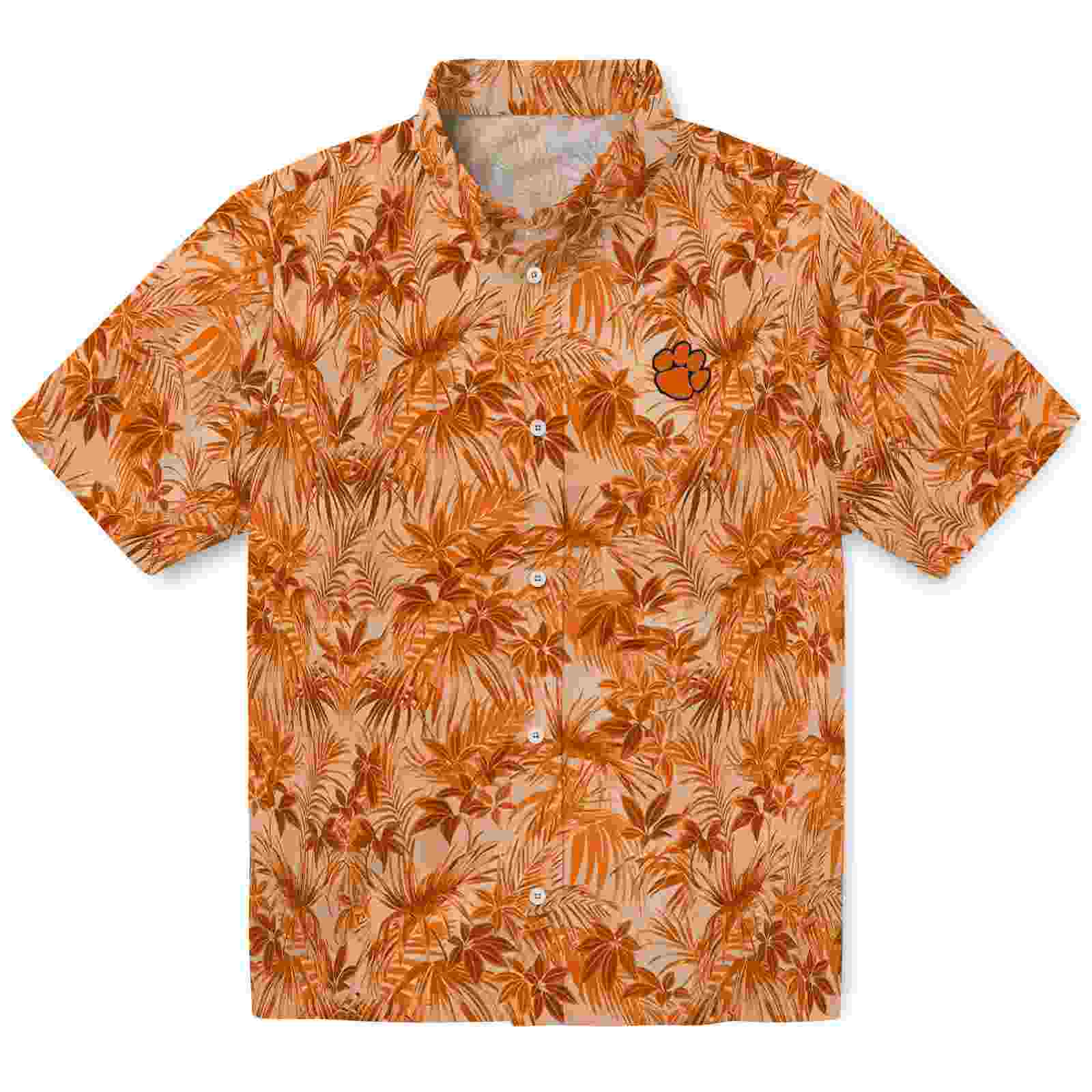 Clemson Tigers Leafy Pattern Orange Hawaiian Shirt