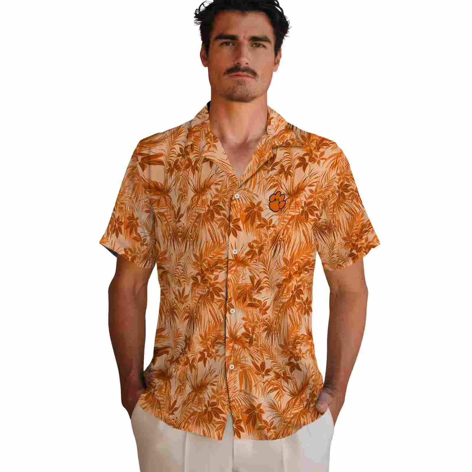 clemson tigers leafy pattern orange hawaiian shirt fashion forward