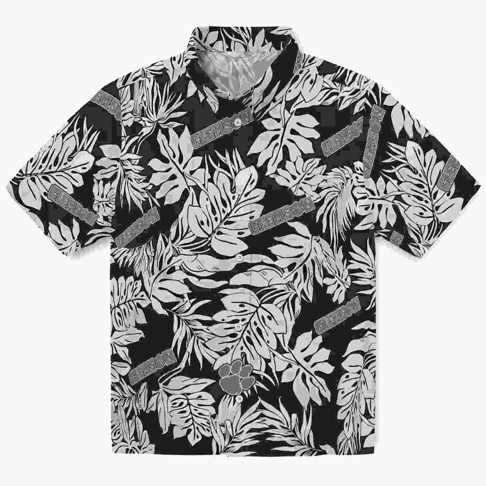 Clemson Tigers Monstera Leaf Pattern Black Hawaiian Shirt