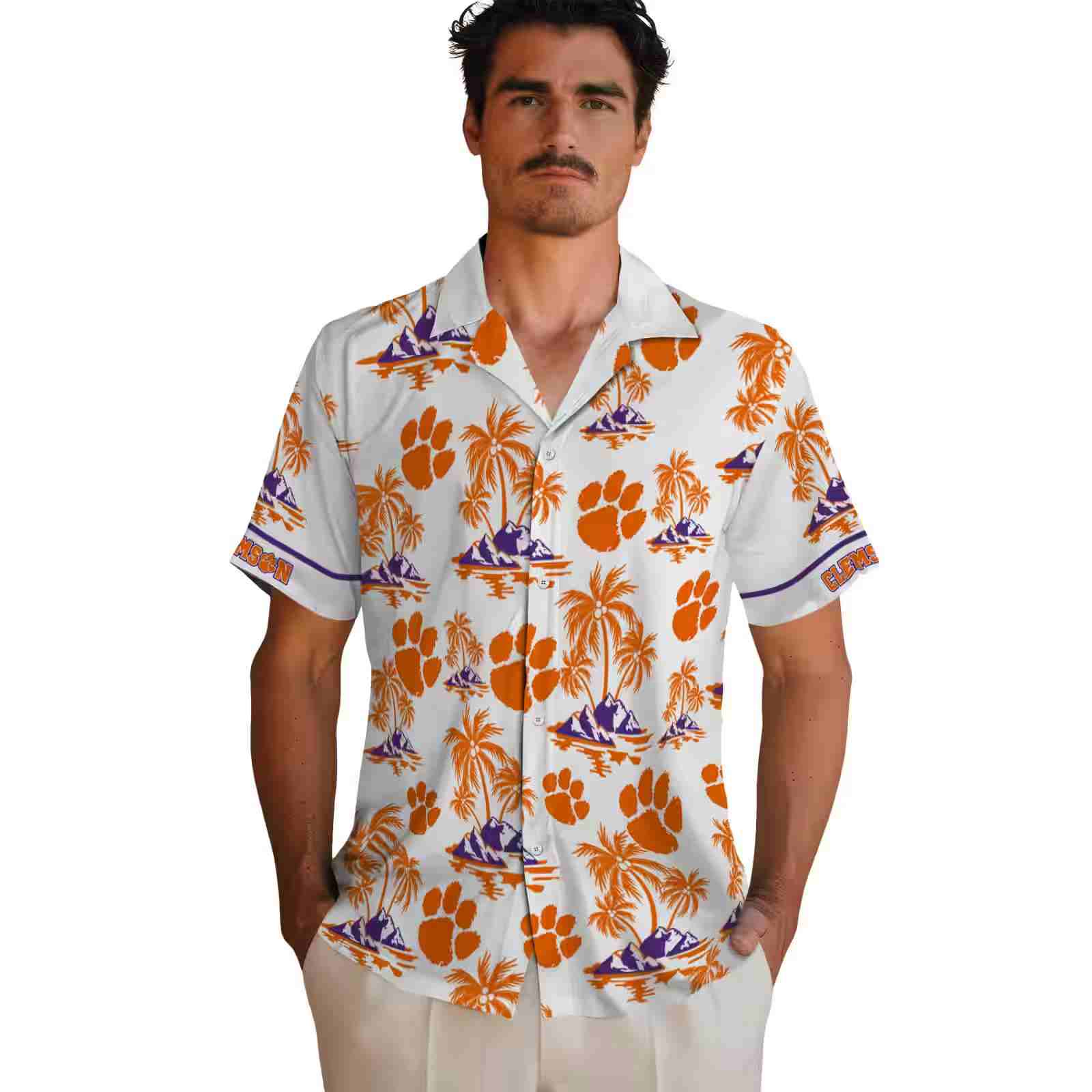 clemson tigers palm island print orange white hawaiian shirt fashion forward