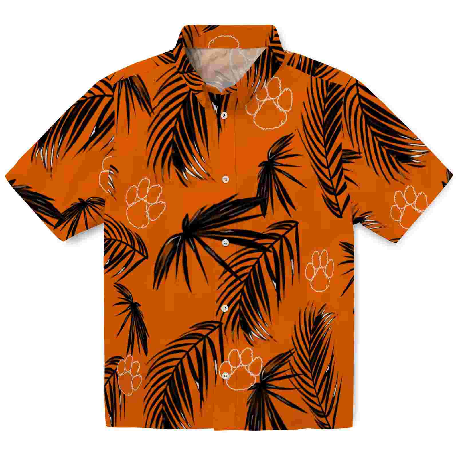 Clemson Tigers Palm Leaf Orange Hawaiian Shirt