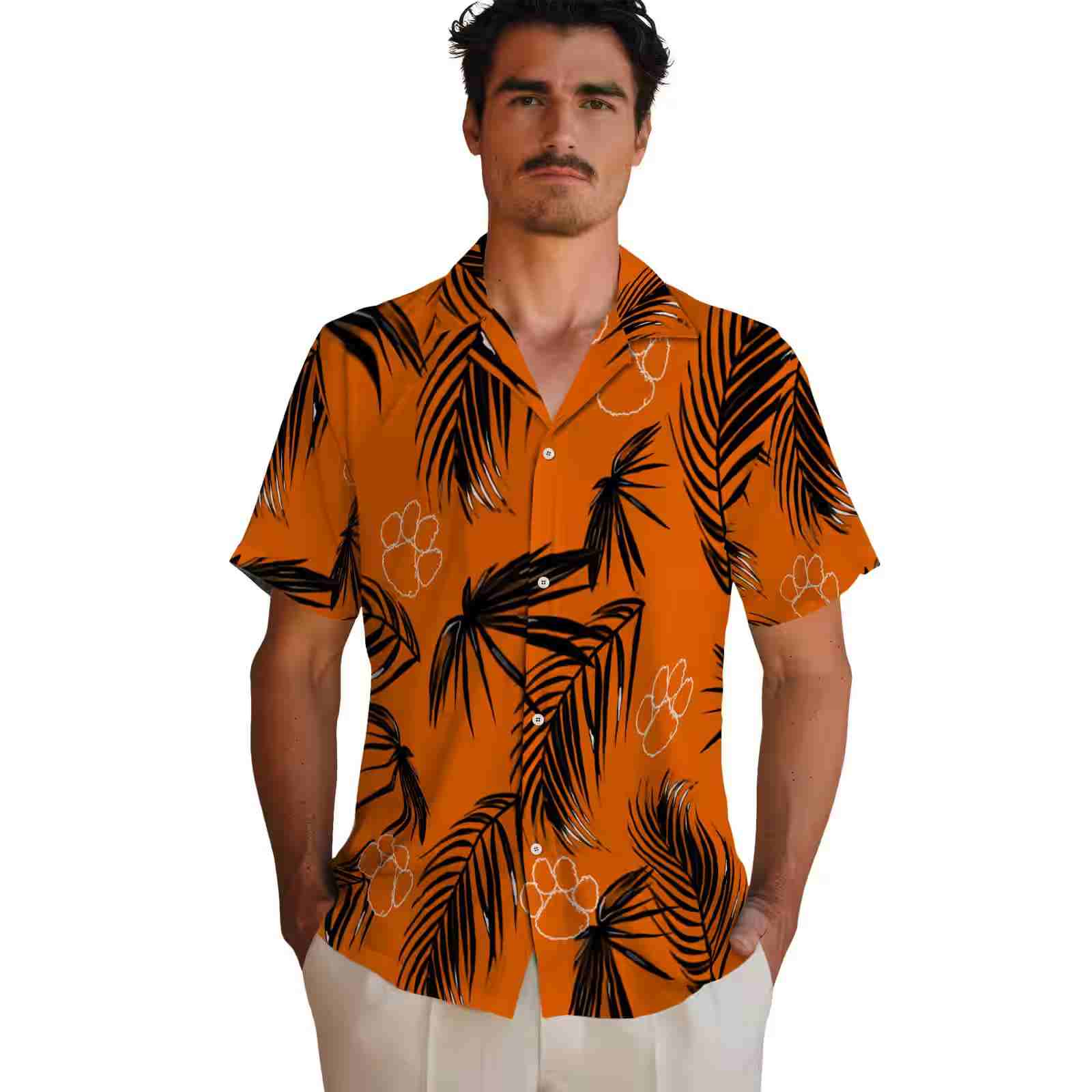 clemson tigers palm leaf orange hawaiian shirt fashion forward