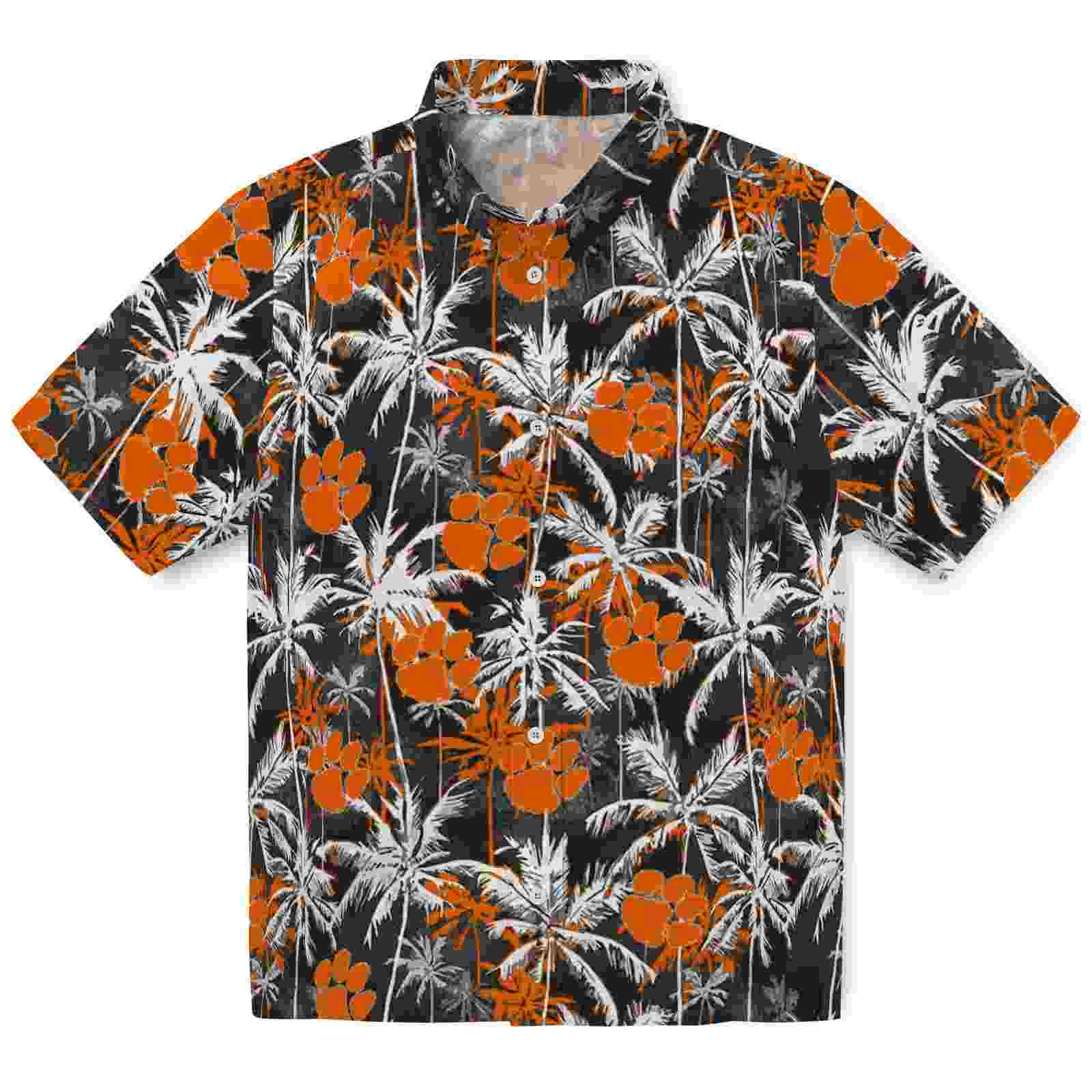 Clemson Tigers Palm Pattern Orange Black Hawaiian Shirt