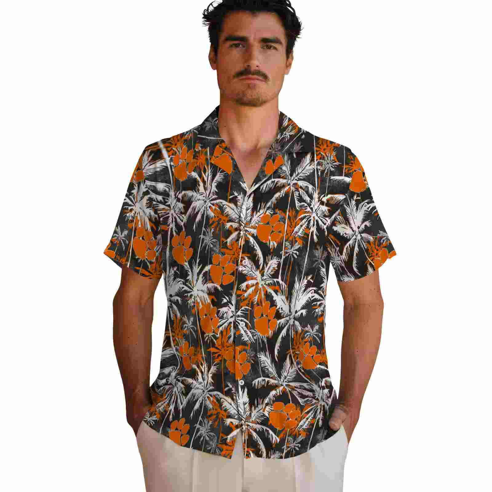 clemson tigers palm pattern orange black hawaiian shirt fashion forward