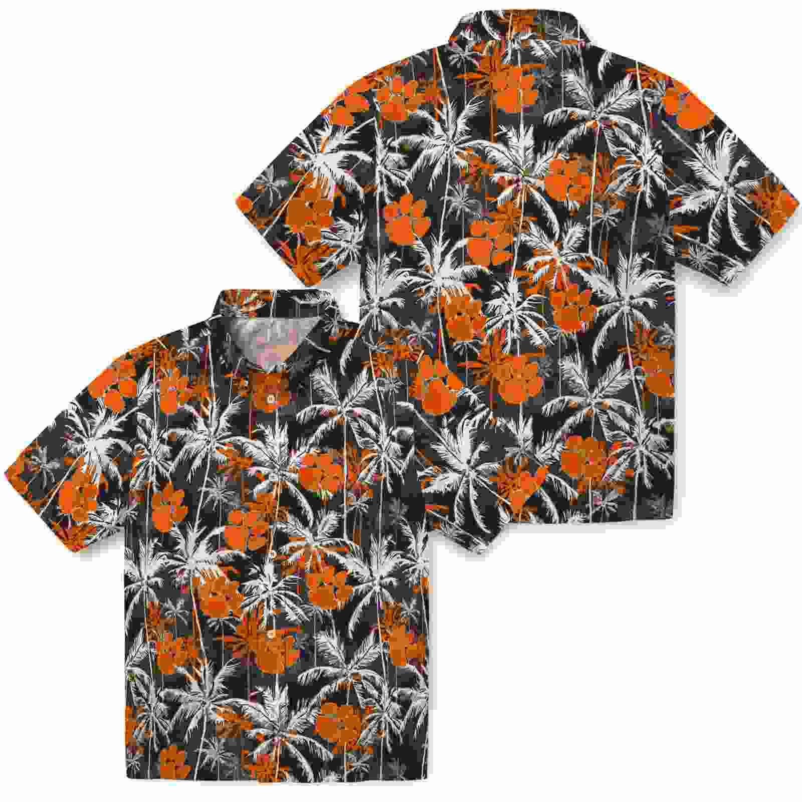 clemson tigers palm pattern orange black hawaiian shirt high quality