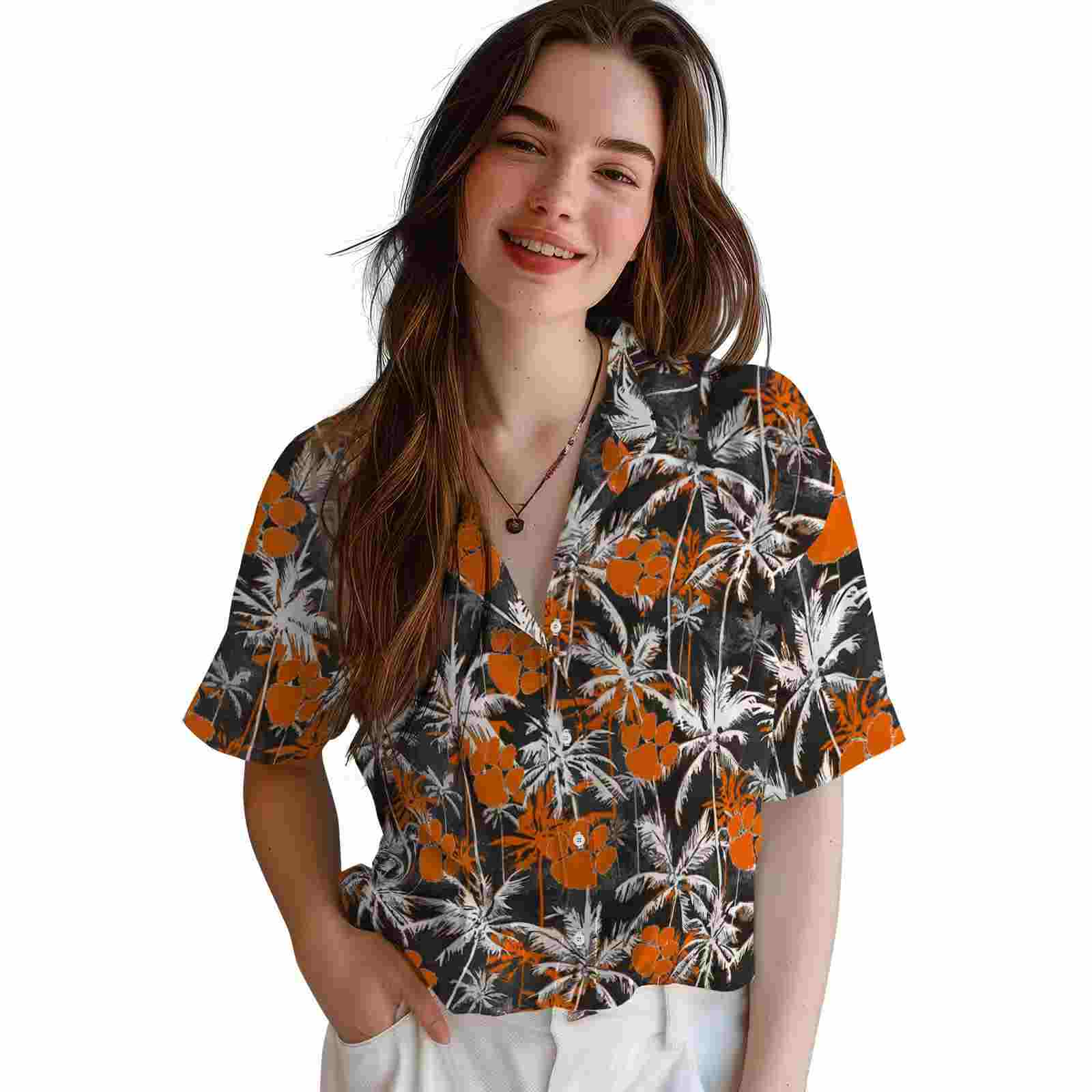 clemson tigers palm pattern orange black hawaiian shirt latest model