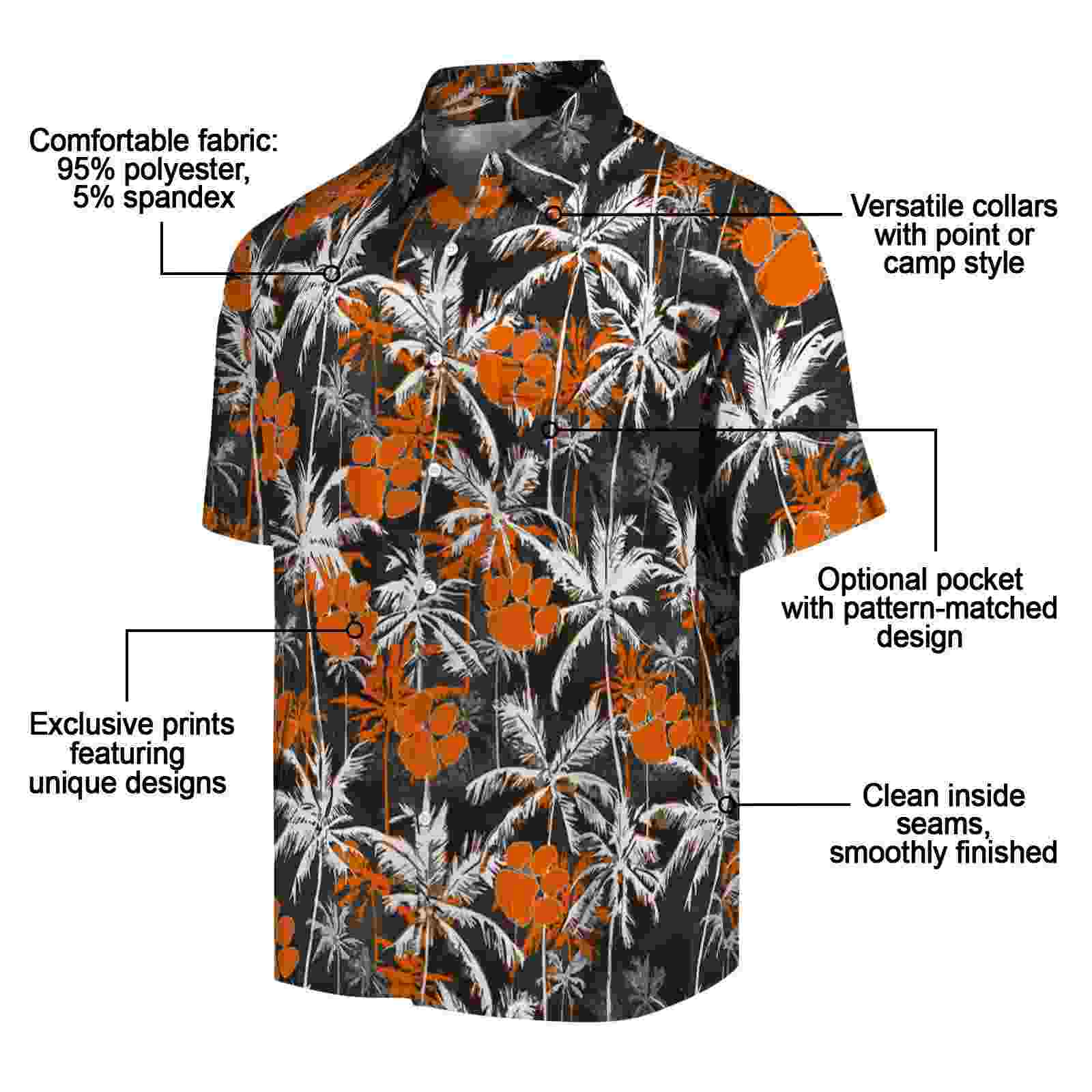 clemson tigers palm pattern orange black hawaiian shirt new arrival