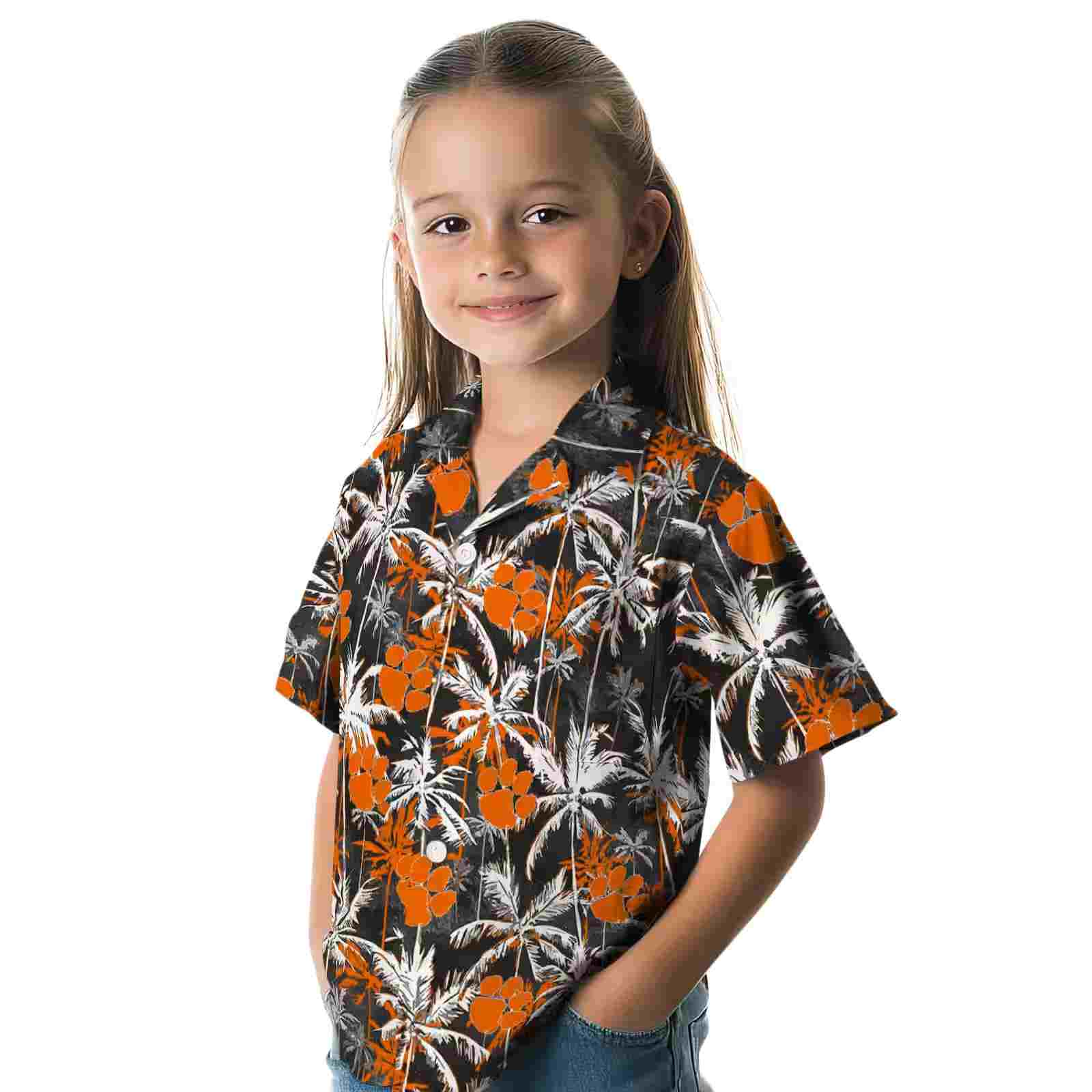 clemson tigers palm pattern orange black hawaiian shirt premium grade