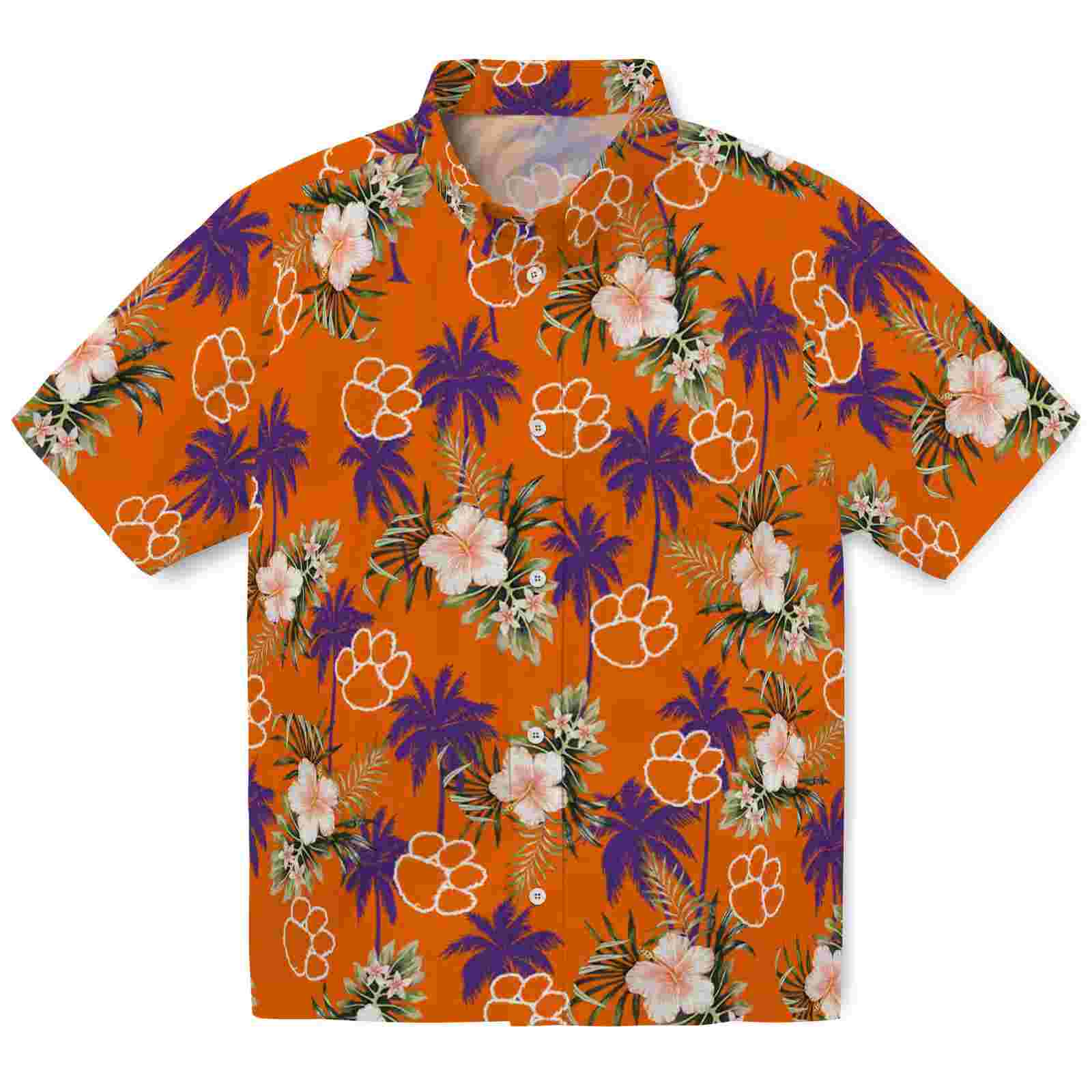 Clemson Tigers Palm Tree Flower Orange Hawaiian Shirt