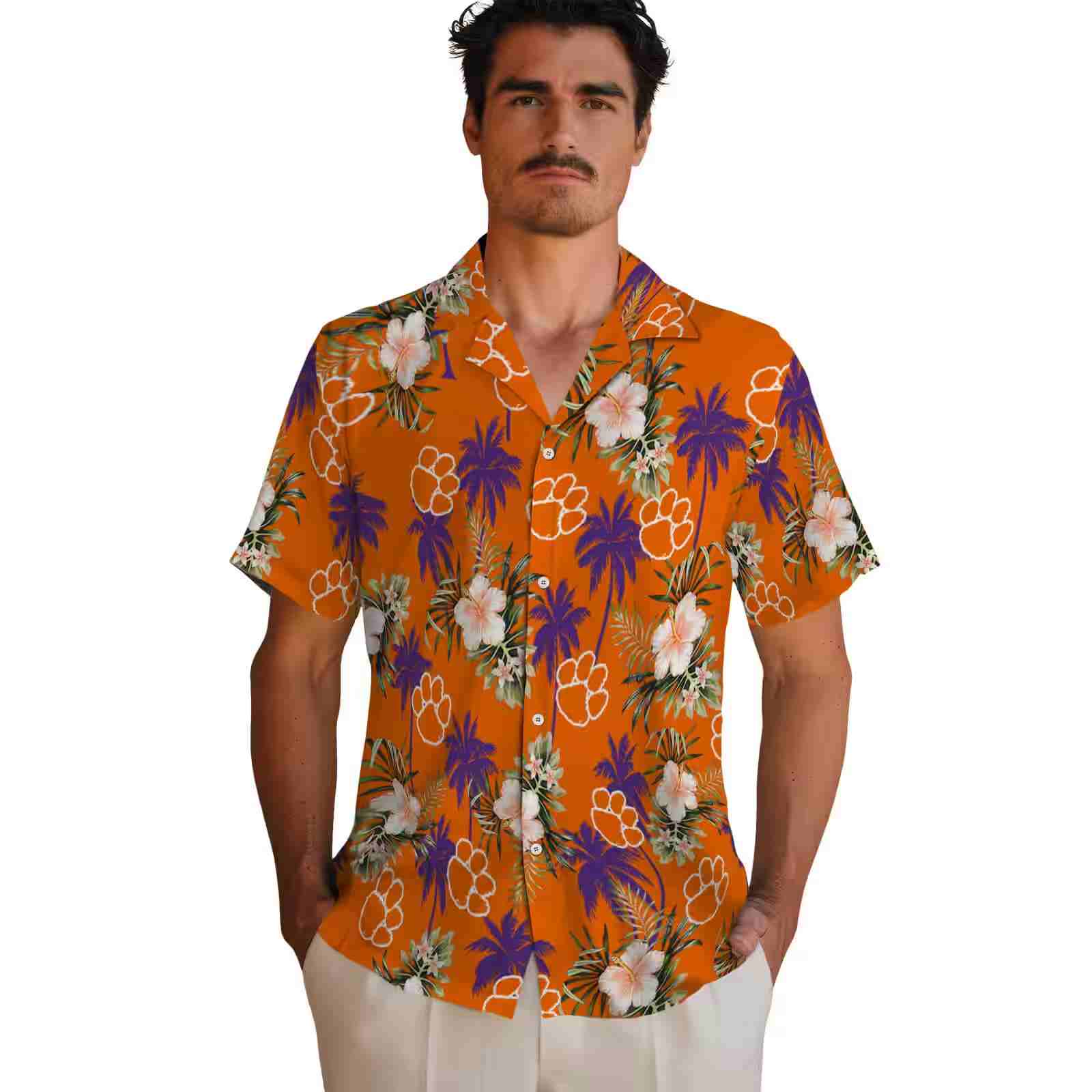 clemson tigers palm tree flower orange hawaiian shirt fashion forward