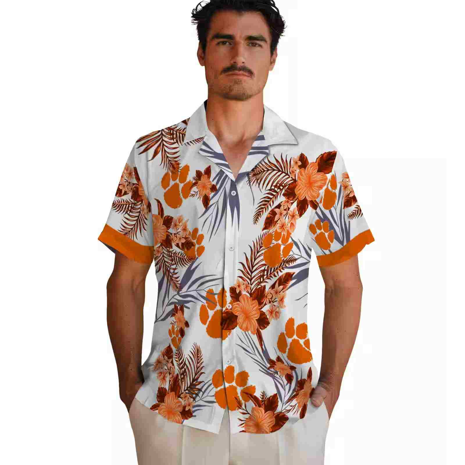 clemson tigers patriotic hibiscus design orange white hawaiian shirt fashion forward