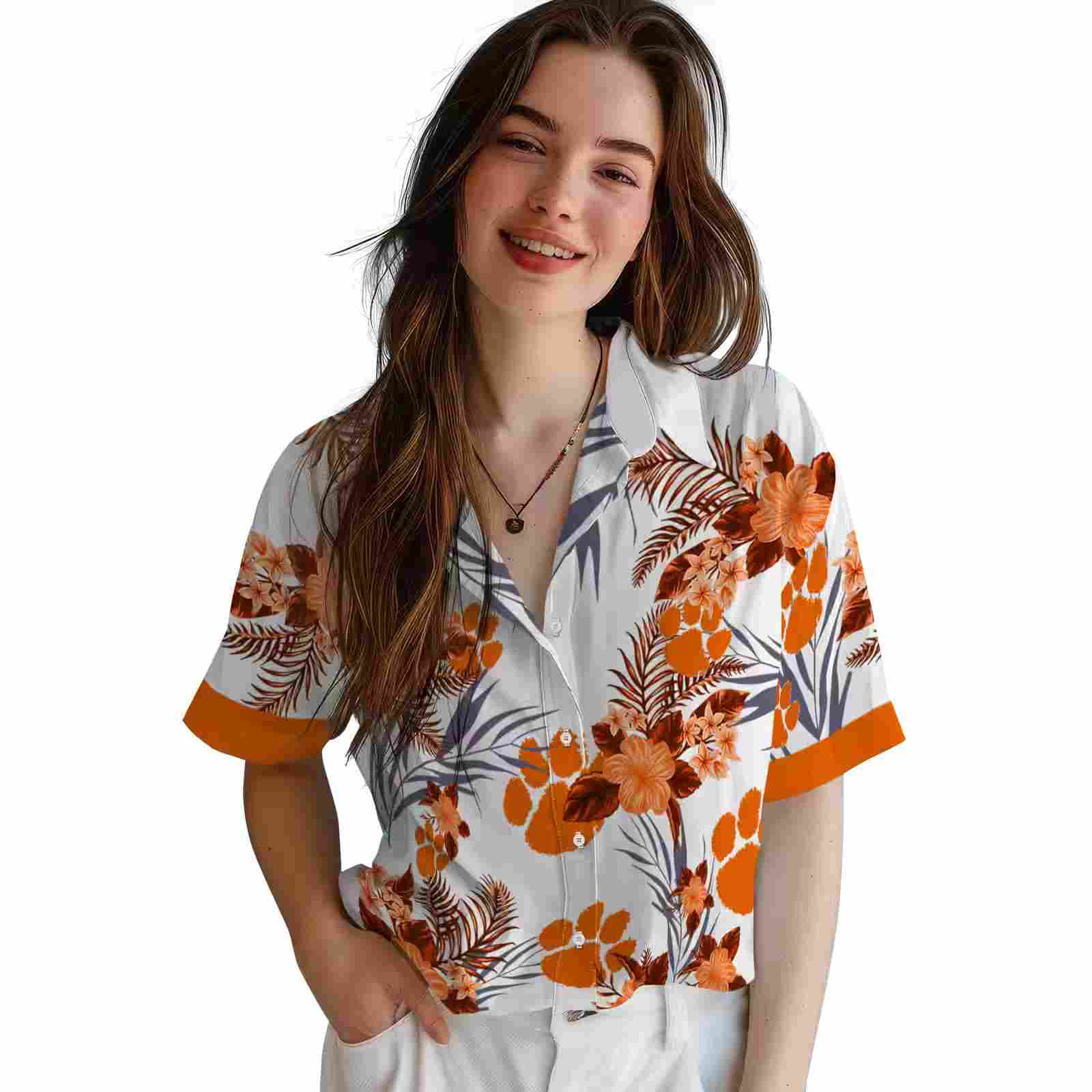 clemson tigers patriotic hibiscus design orange white hawaiian shirt latest model