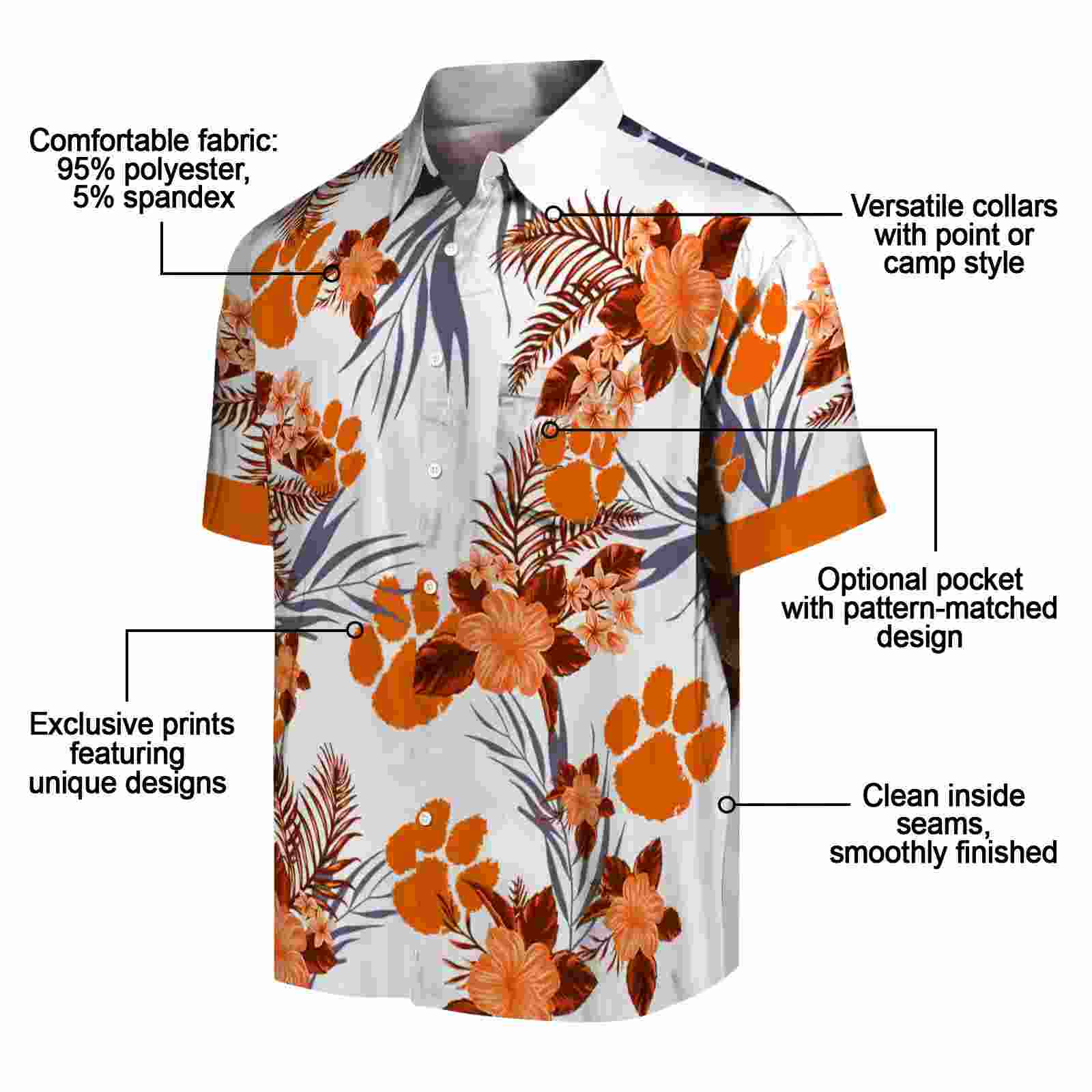 clemson tigers patriotic hibiscus design orange white hawaiian shirt new arrival