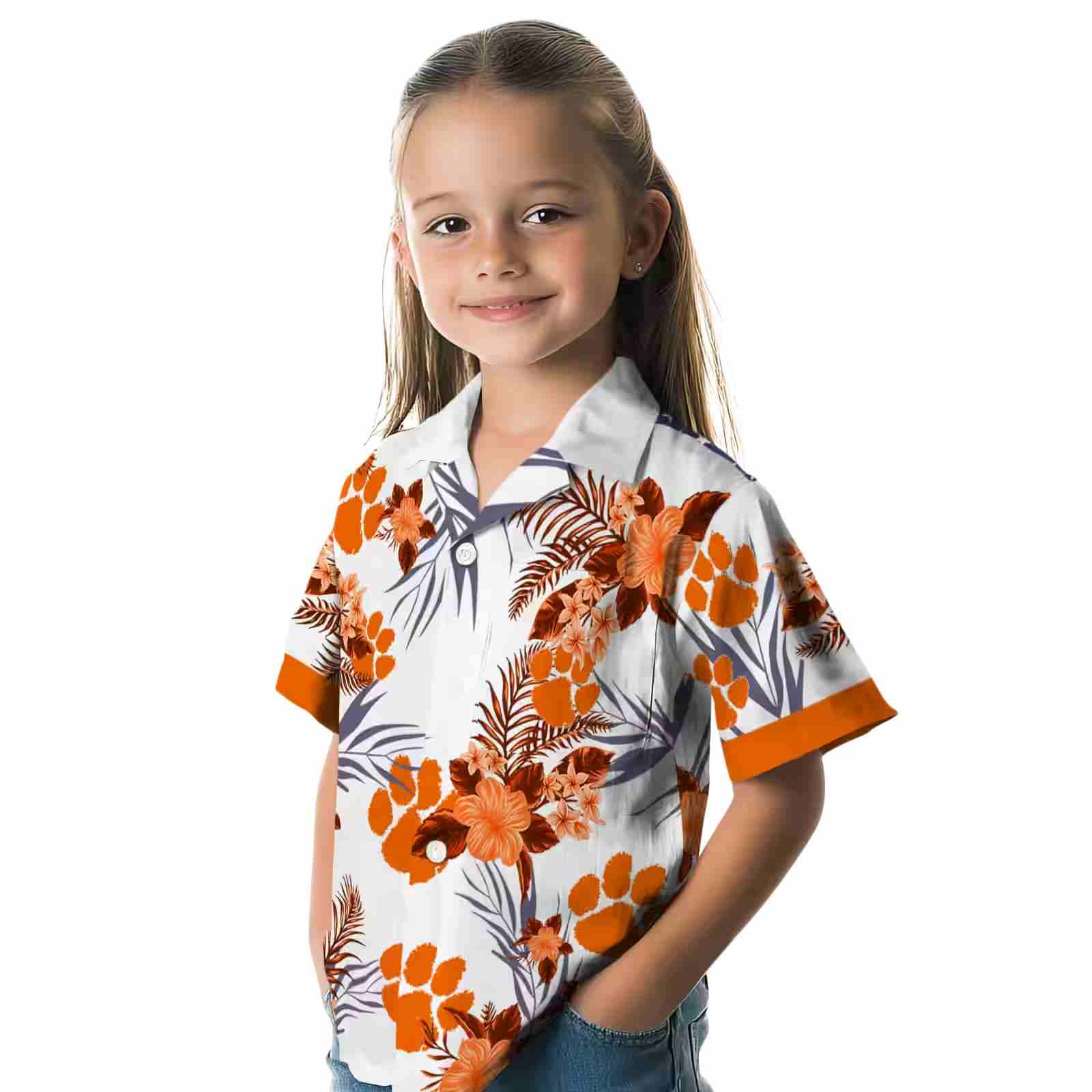 clemson tigers patriotic hibiscus design orange white hawaiian shirt premium grade