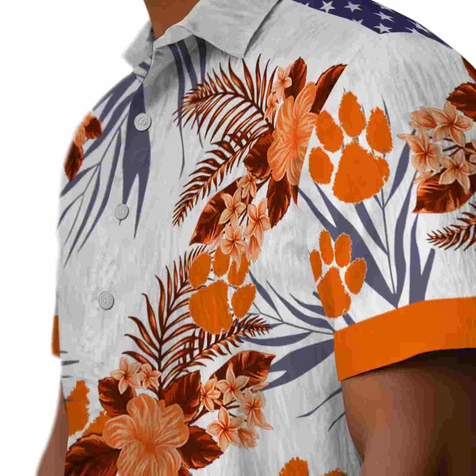 clemson tigers patriotic hibiscus design orange white hawaiian shirt trendy