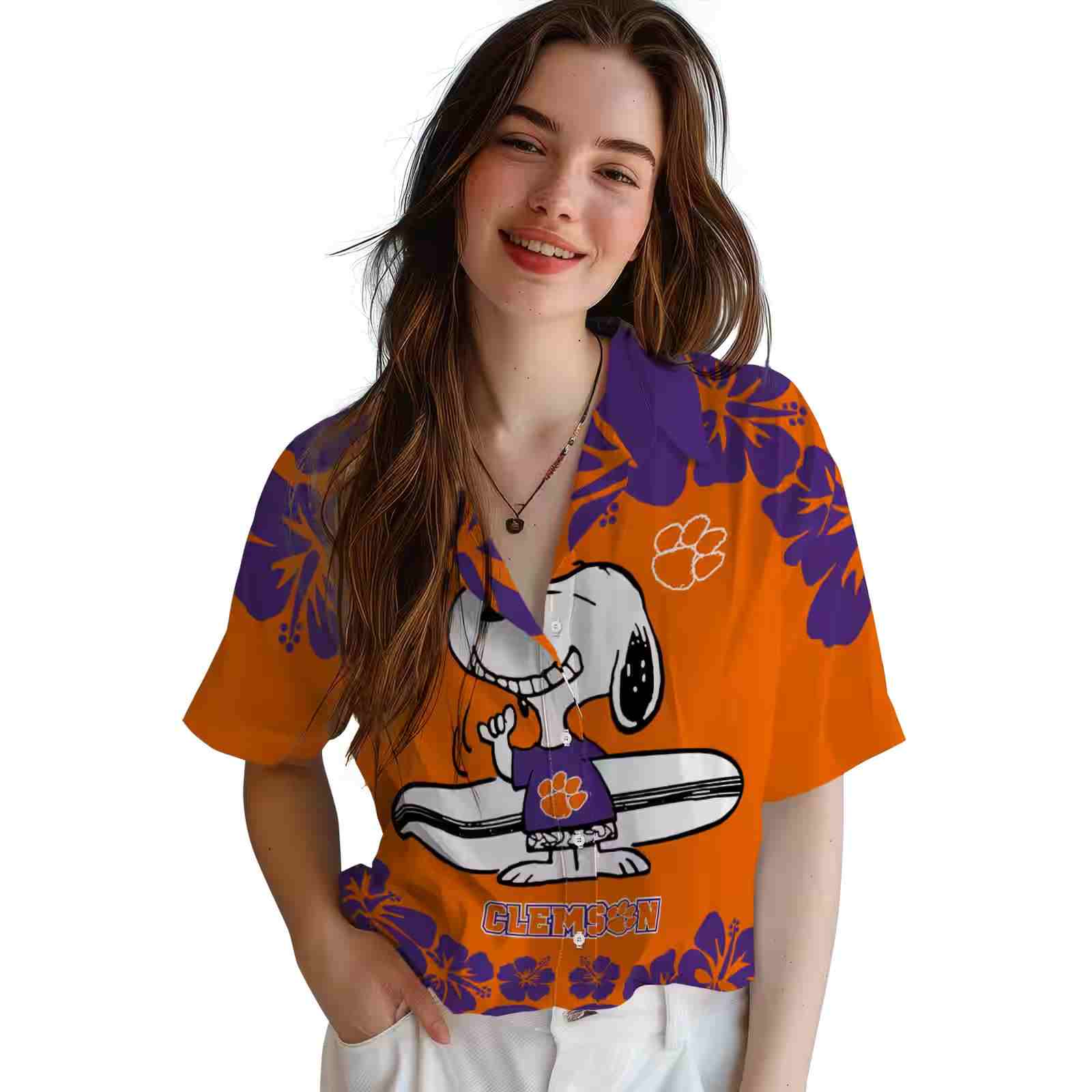 clemson tigers snoopy surf orange white hawaiian shirt latest model