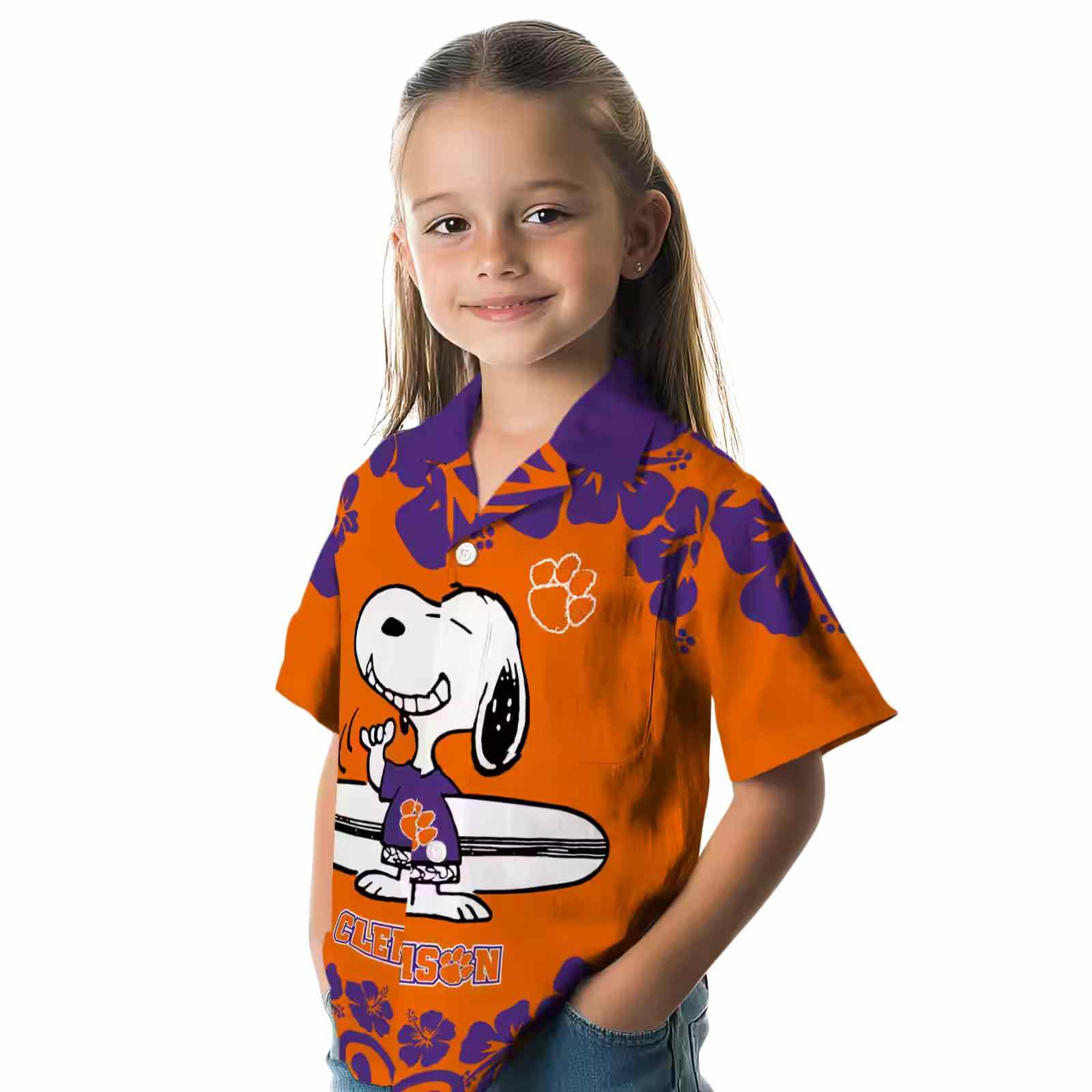 clemson tigers snoopy surf orange white hawaiian shirt premium grade