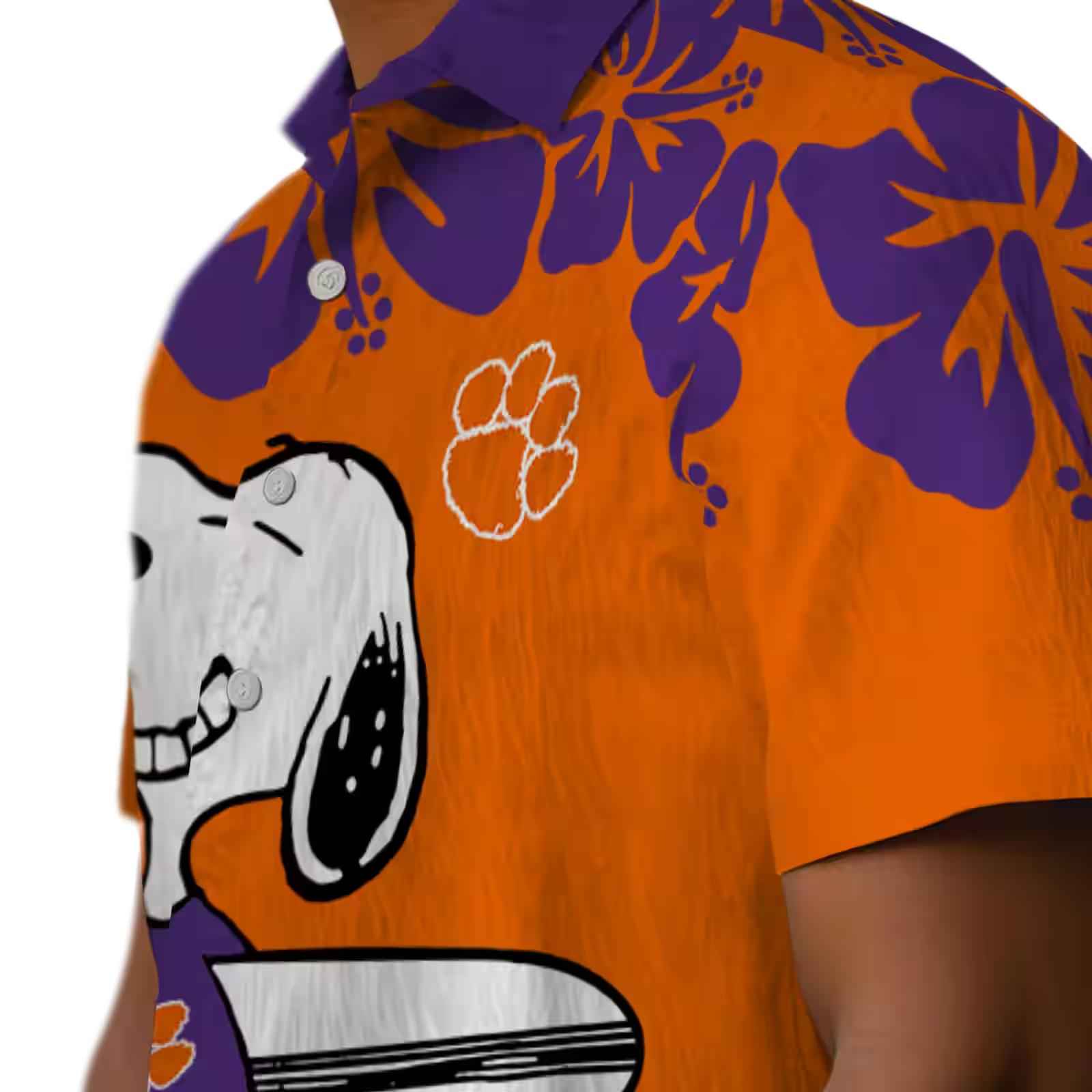 clemson tigers snoopy surf orange white hawaiian shirt trendy