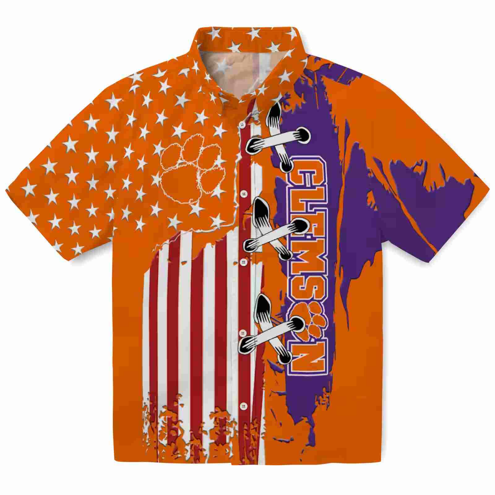 Clemson Tigers Stitched Flag Orange Hawaiian Shirt