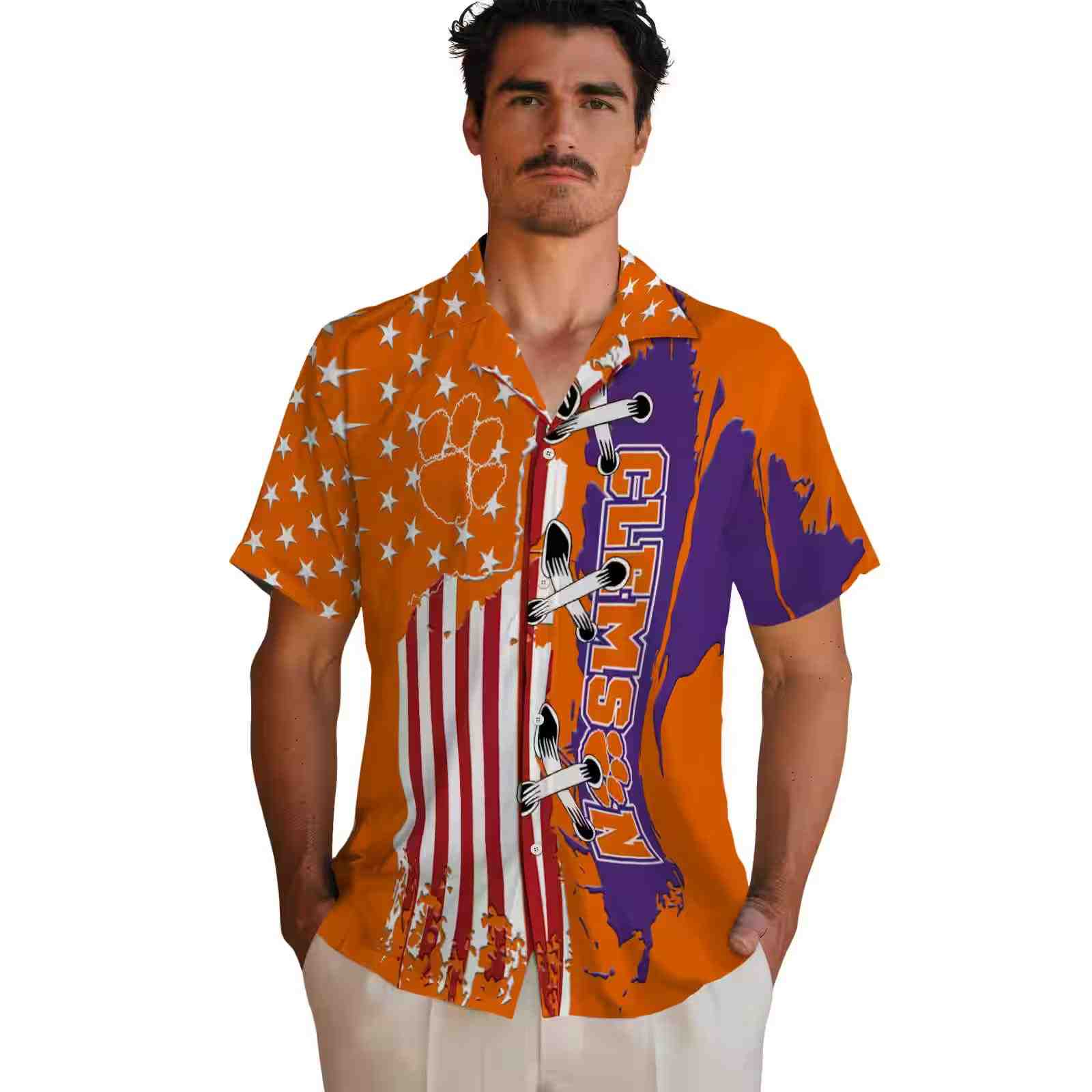 clemson tigers stitched flag orange hawaiian shirt fashion forward