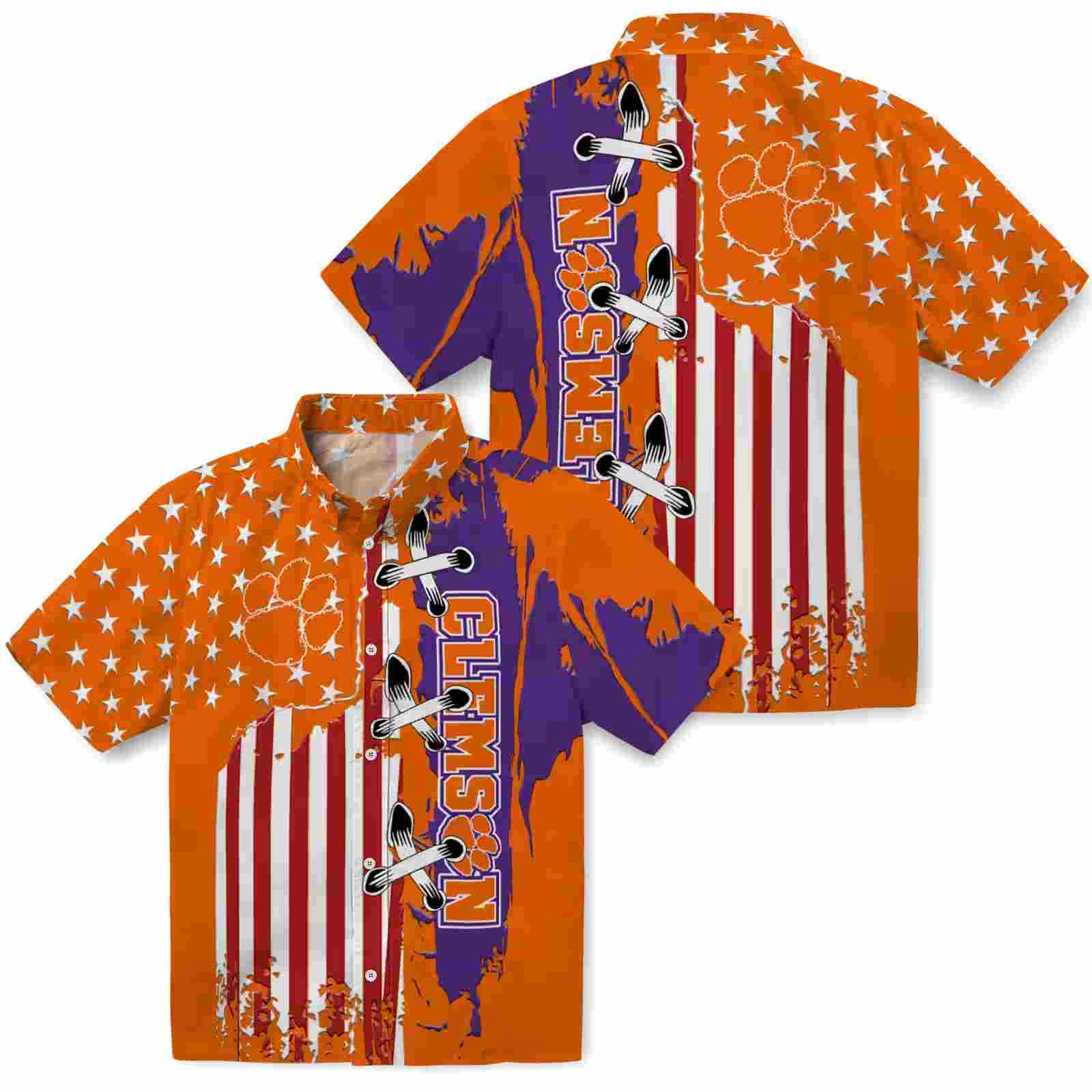 clemson tigers stitched flag orange hawaiian shirt high quality