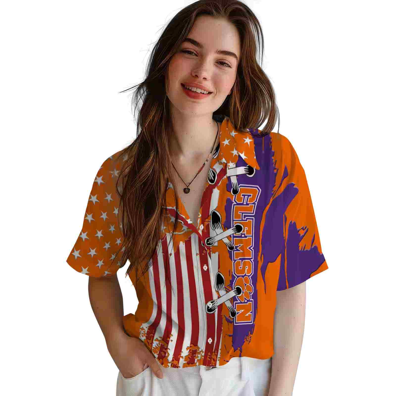 clemson tigers stitched flag orange hawaiian shirt latest model