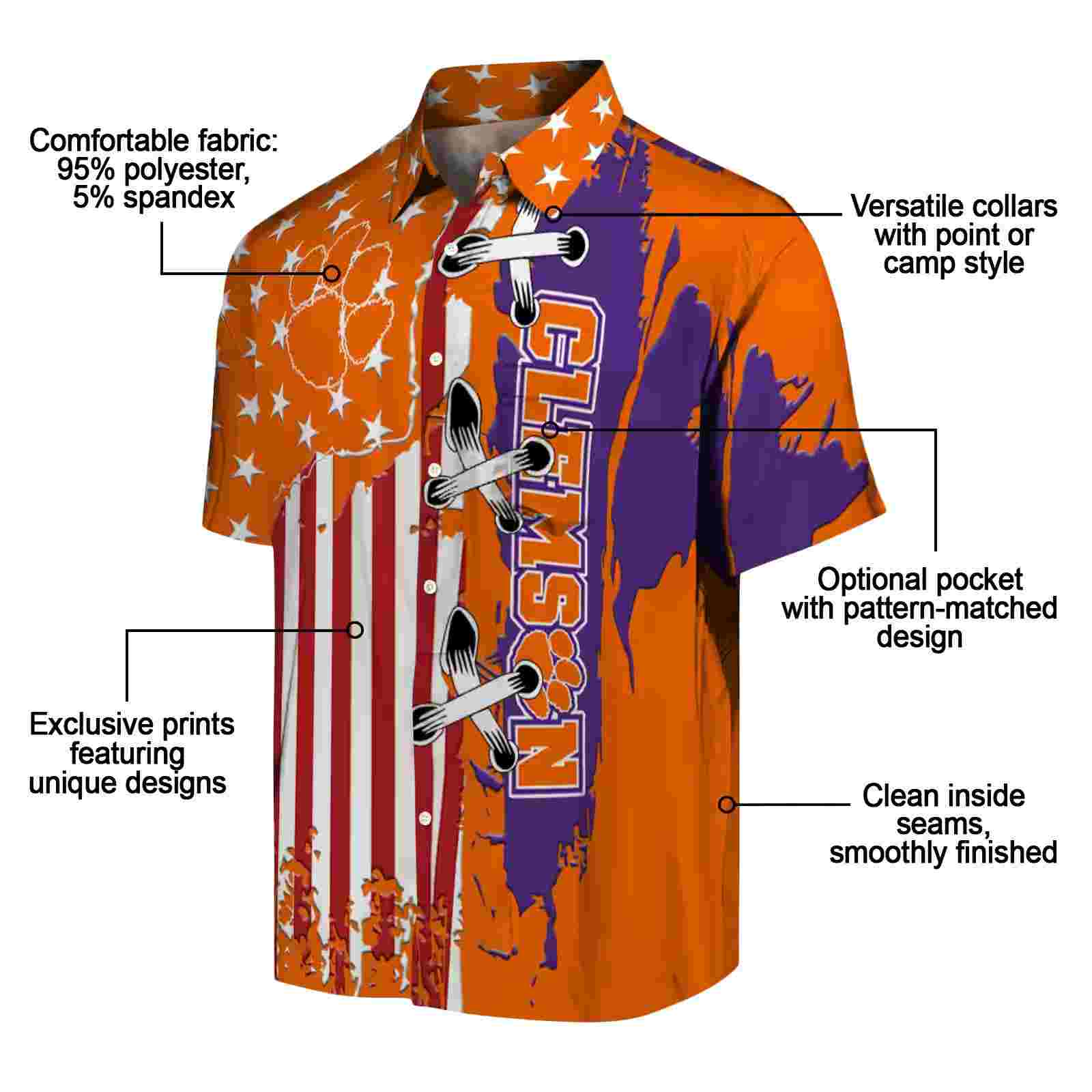 clemson tigers stitched flag orange hawaiian shirt new arrival