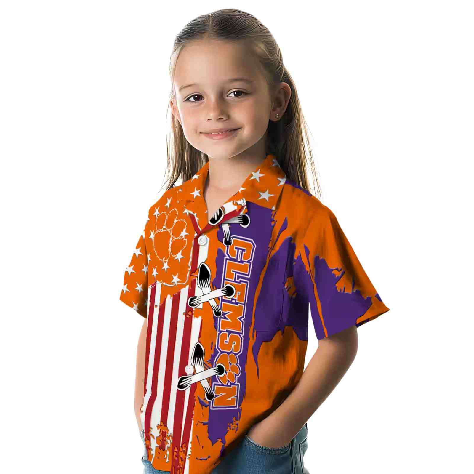 clemson tigers stitched flag orange hawaiian shirt premium grade