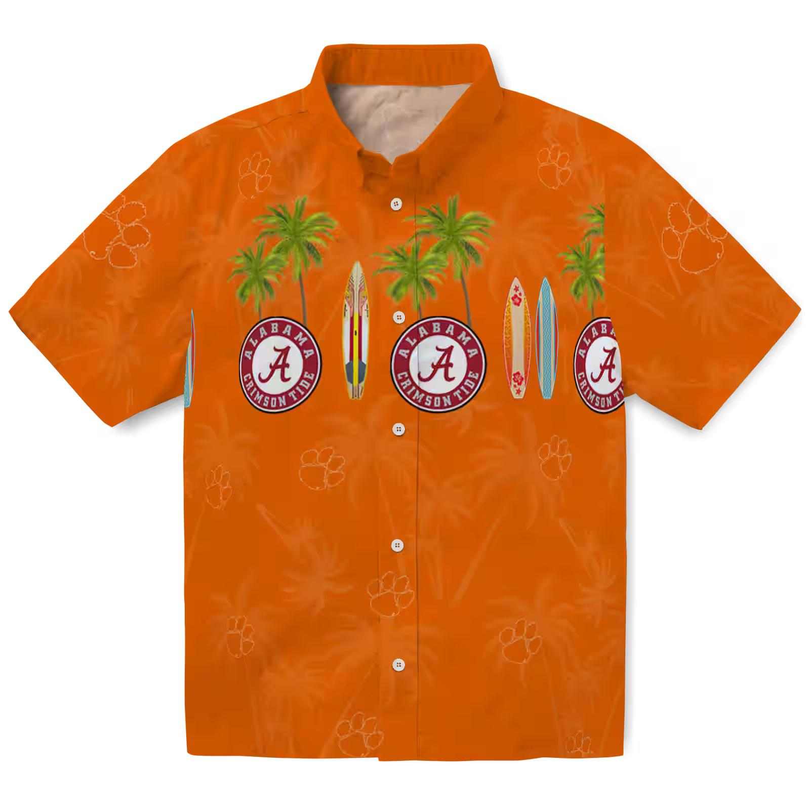 Clemson Tigers Surfboard Palm Orange Hawaiian Shirt