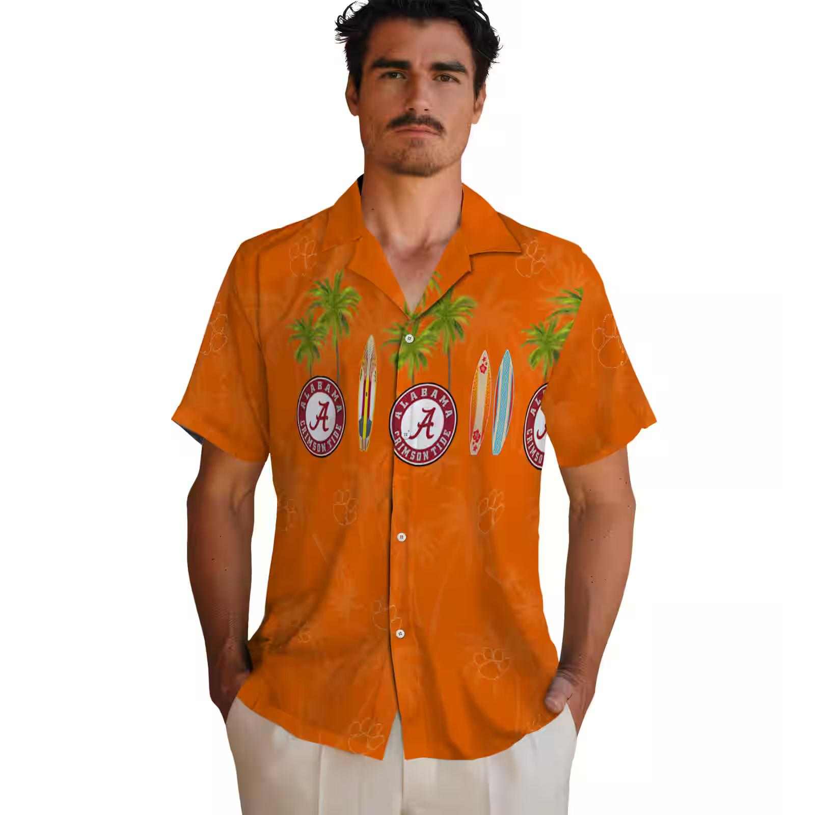 clemson tigers surfboard palm orange hawaiian shirt fashion forward