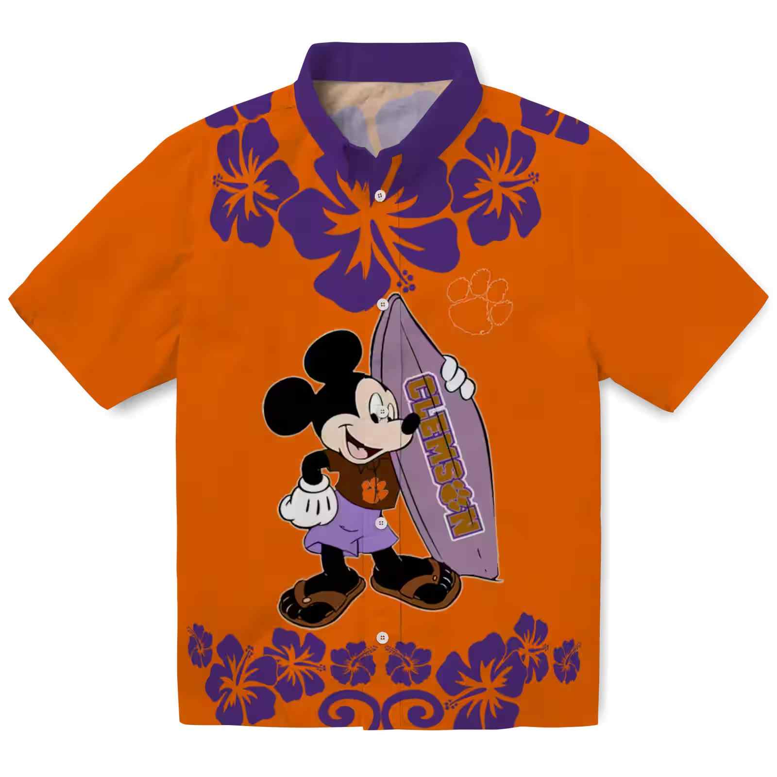 Clemson Tigers Surfing Mickey Orange Hawaiian Shirt