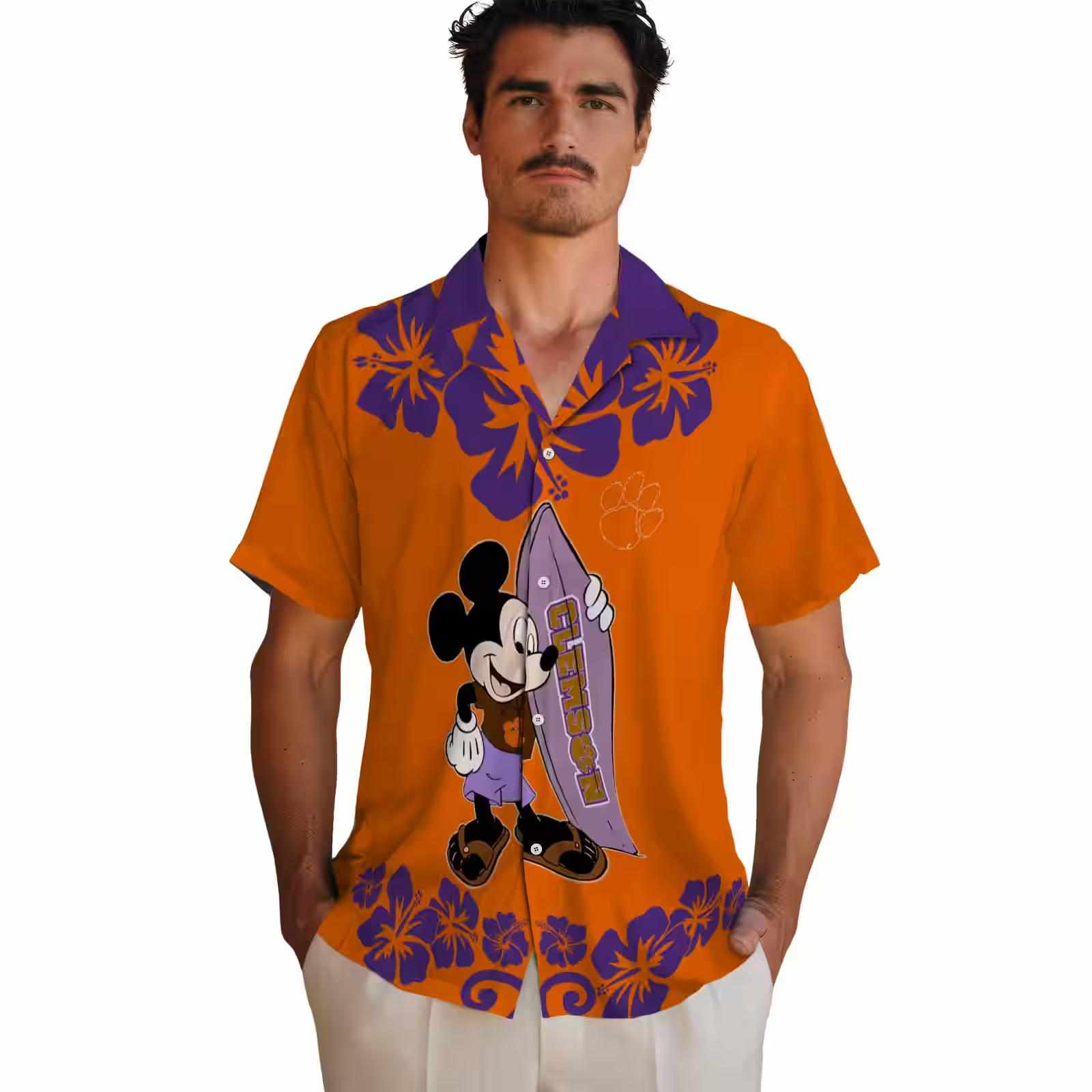 clemson tigers surfing mickey orange hawaiian shirt fashion forward