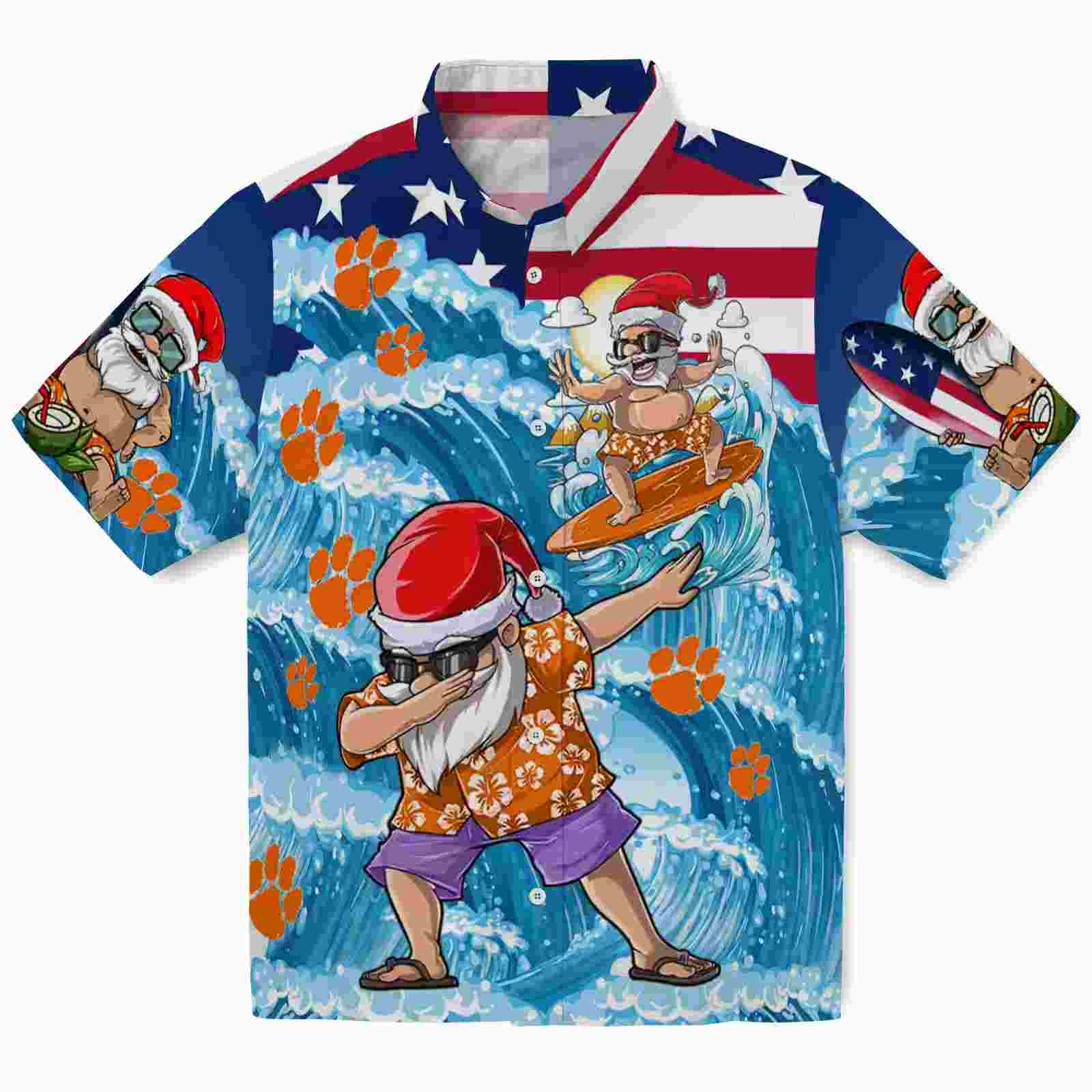 Clemson Tigers Surfing Santa Blue Hawaiian Shirt