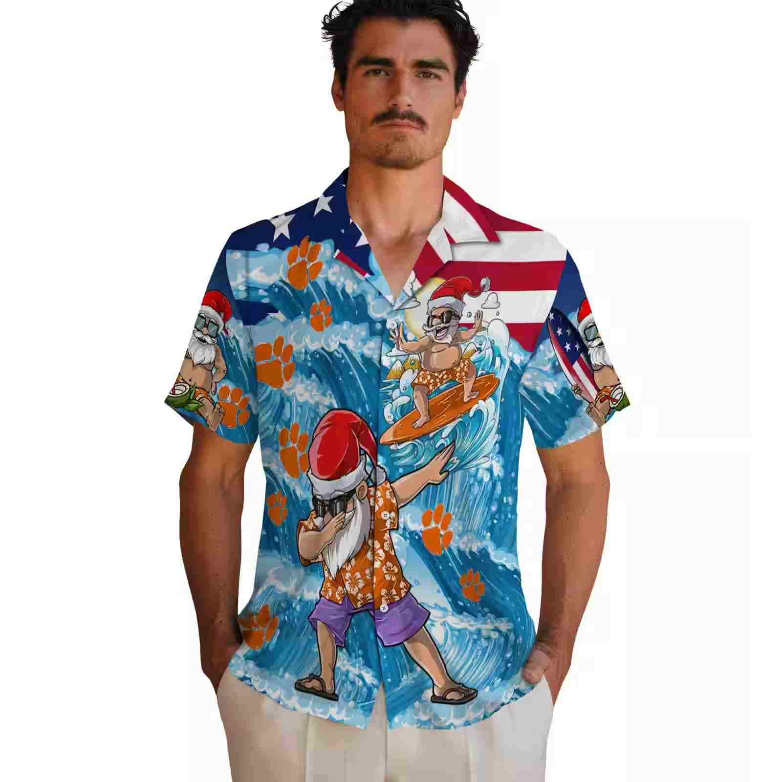 clemson tigers surfing santa blue hawaiian shirt fashion forward