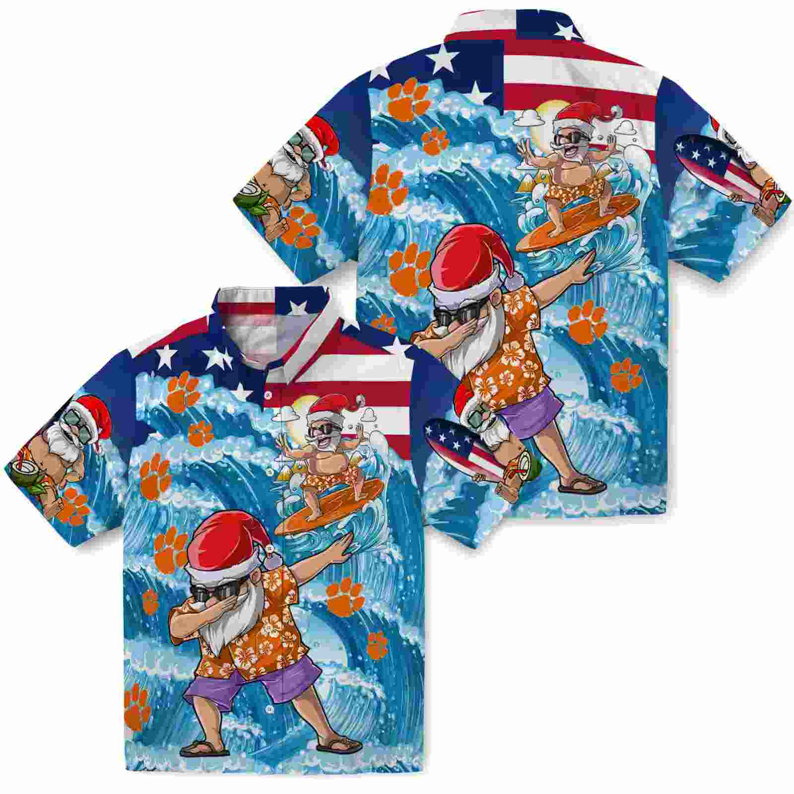 clemson tigers surfing santa blue hawaiian shirt high quality